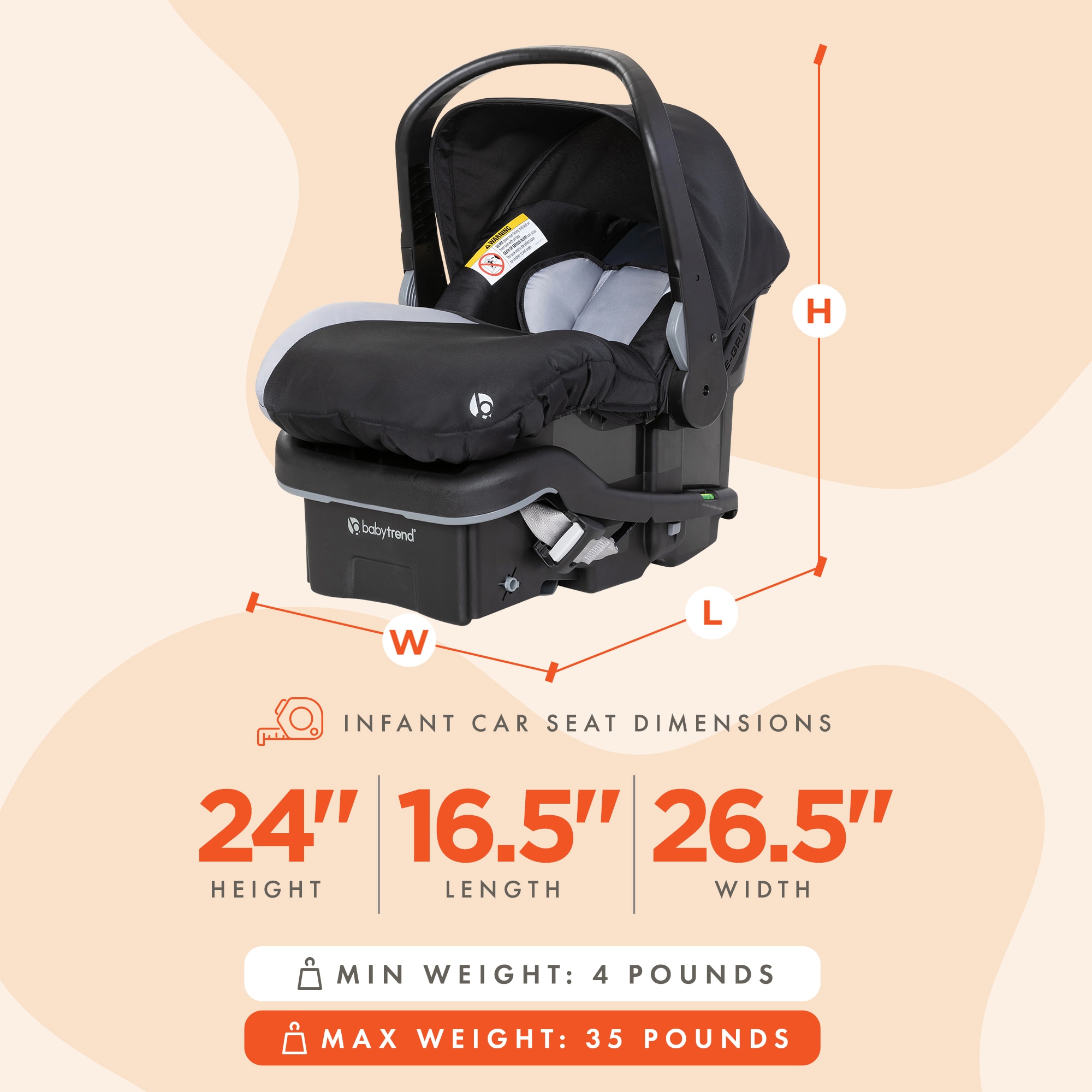EZ-Lift 35 Plus Ergonomic Lightweight Rear Facing Infant Car Seat with Multi Position Base and Cozy Cover - Stormy Gray/Black