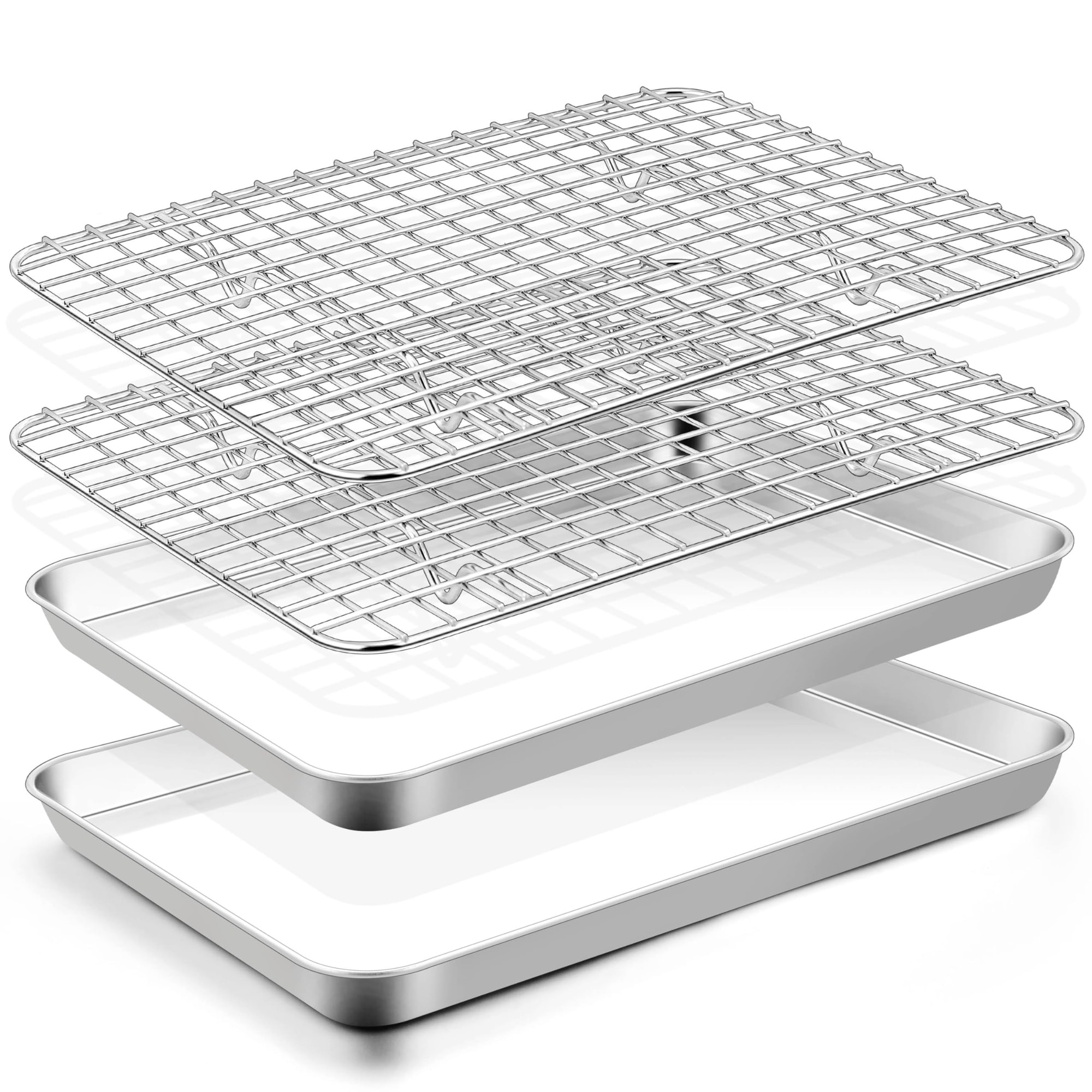 Aoibox  10 5 in x 8 in Stainless Steel Toaster Oven Baking Pan with Grid Rack Non Toxic 2 Pans 2 Racks