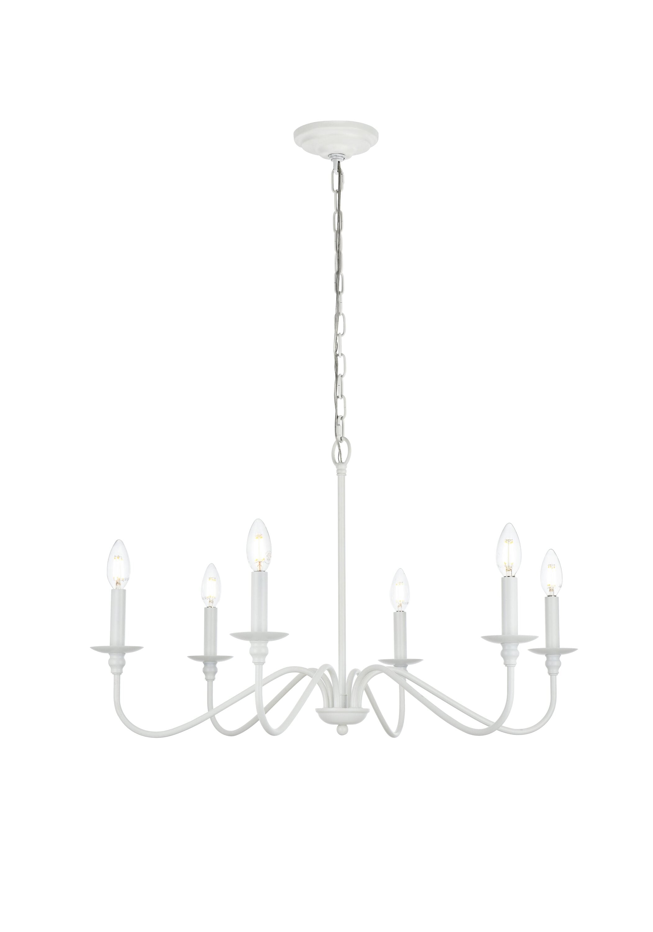 White Iron 6-Light Candle Chandelier with Adjustable Chain