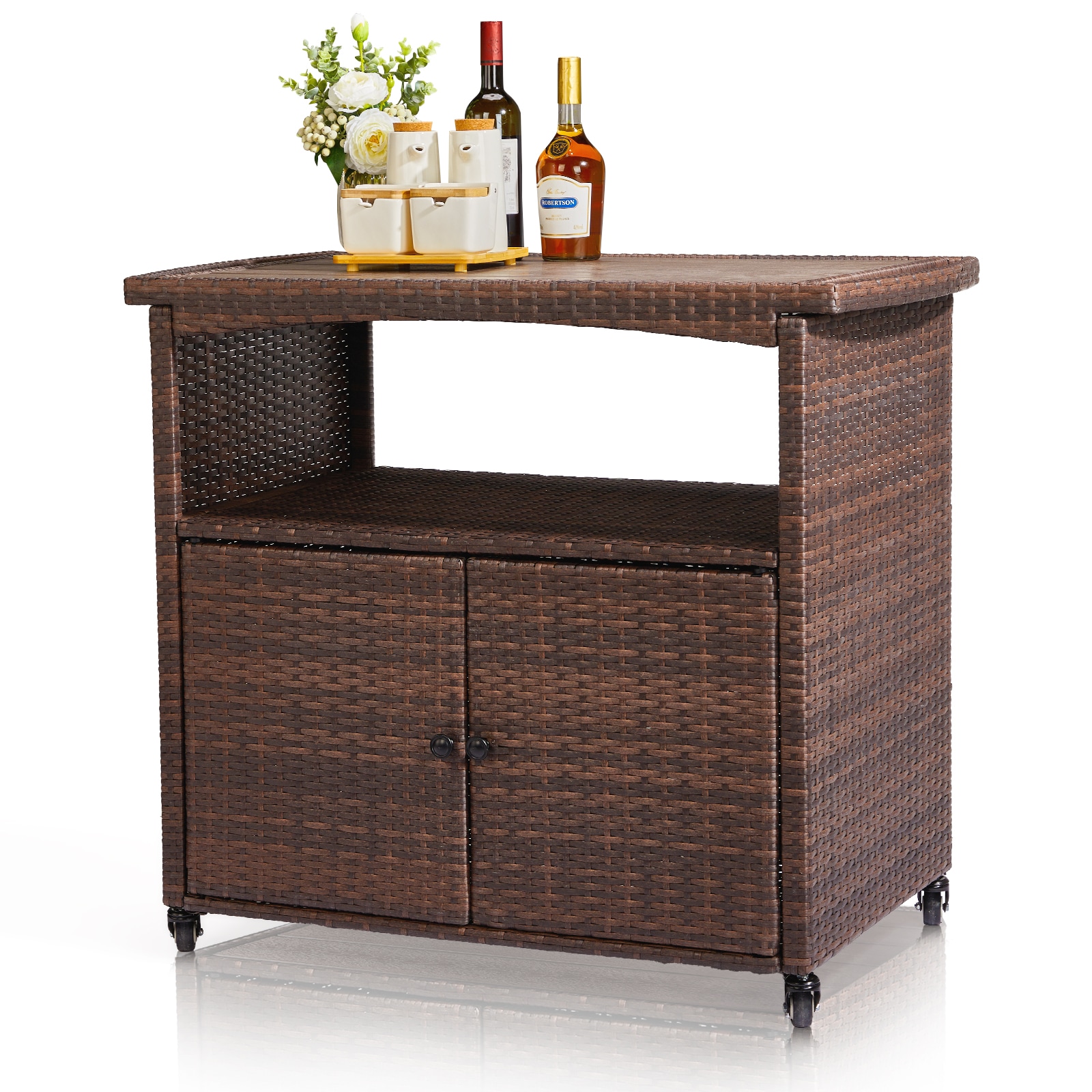 Winado LO1G56000979 Bar Table Rectangle Wicker Outdoor Bar height 21.65-in W x 39.37-in L