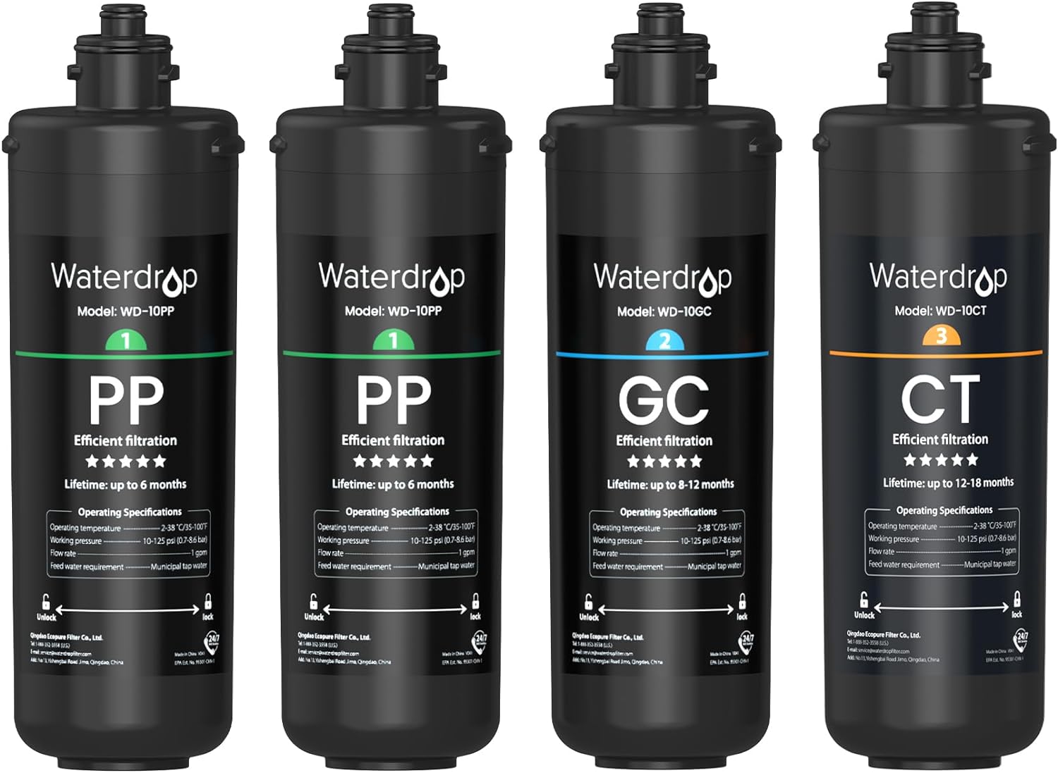 Waterdrop Under Sink Water Filtration System Under Sink 12-Months Replacement Filter 4 -Pack