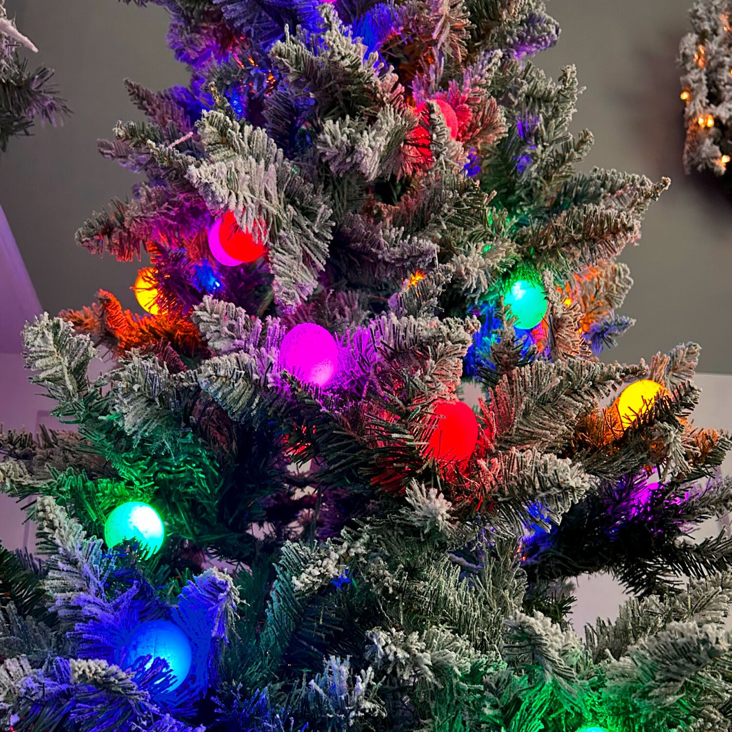 7.5-Ft Slim White Tail Pine Artificial Christmas Tree with Multicolor LED Lights