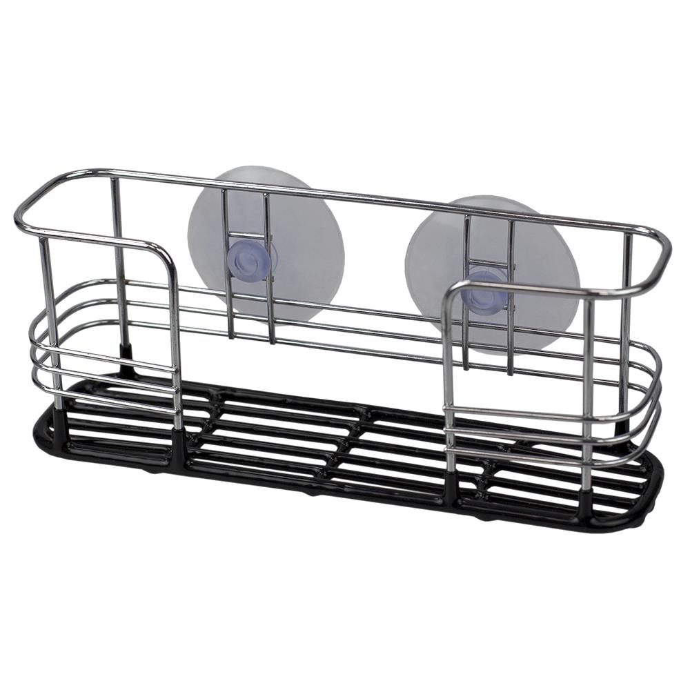 Home Basics Over Sink Shelf, (Chrome) Steel Over The Kitchen Sink Organizer  for Soap, Sponges, Scrubbers, and More | with Cutlery Holder