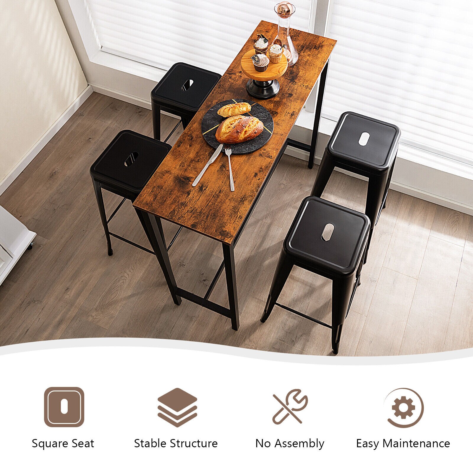 Slickblue Set of 4 Metal Backless Bar Stools Black 30 inch Counter ...