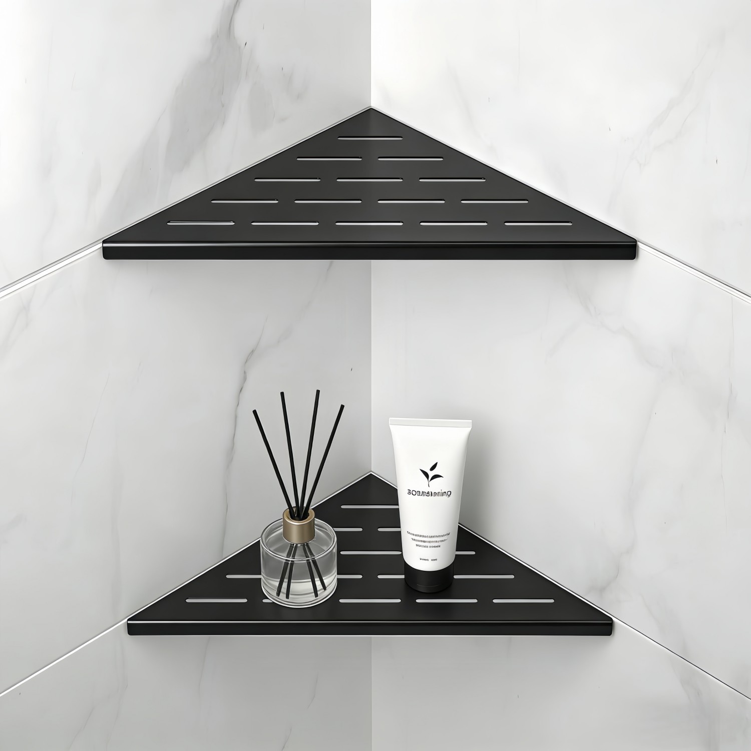Numhew 10 in 304 Stainless Steel Slot Design Matte Black Recessed Corner Shower Shelves 2 Pack