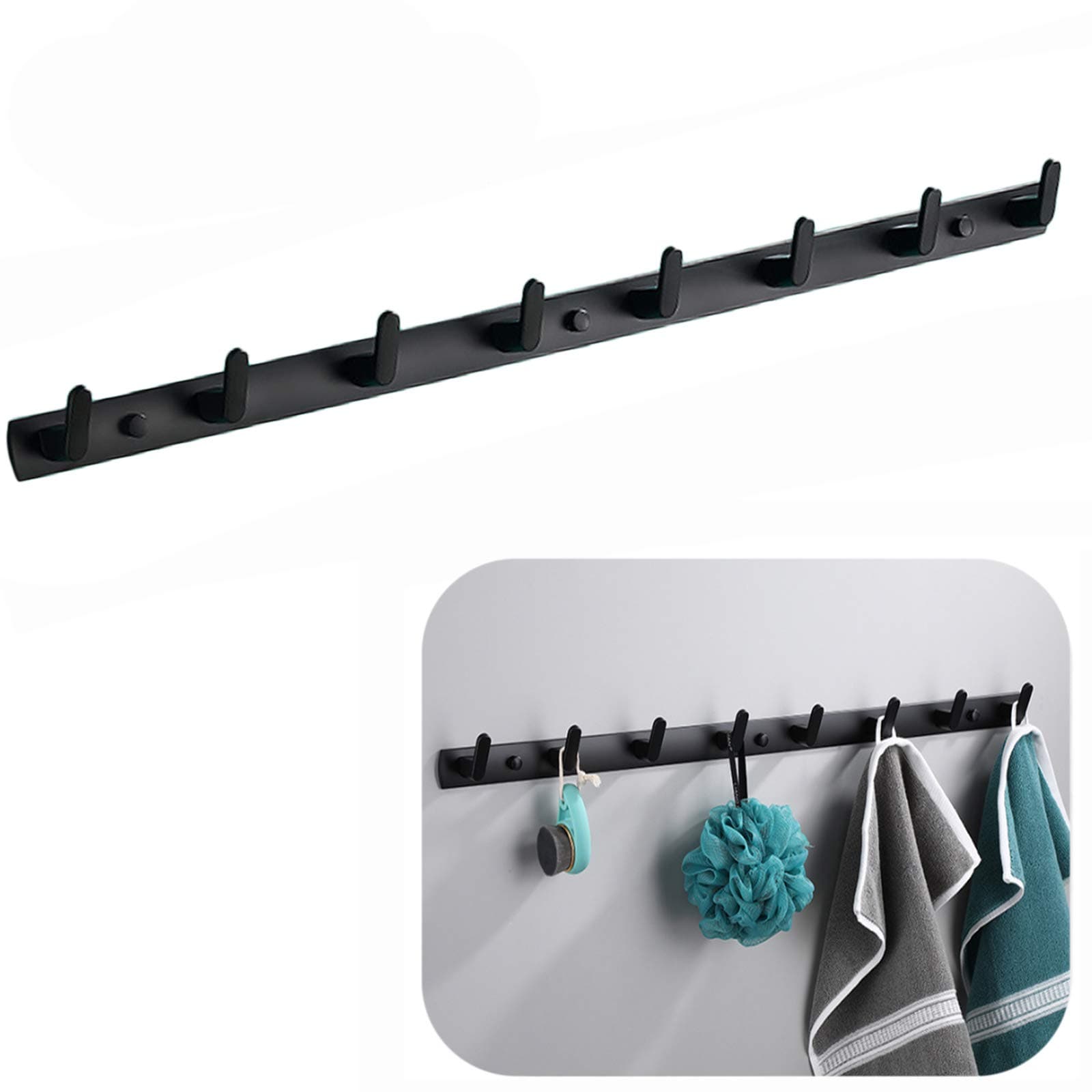 UUDULY  Wall Mounted Coat Rack with 8 Hooks Black Space Aluminum 29.7 x 1.3 in Modern Design for Entryway Bathroom Bedroom