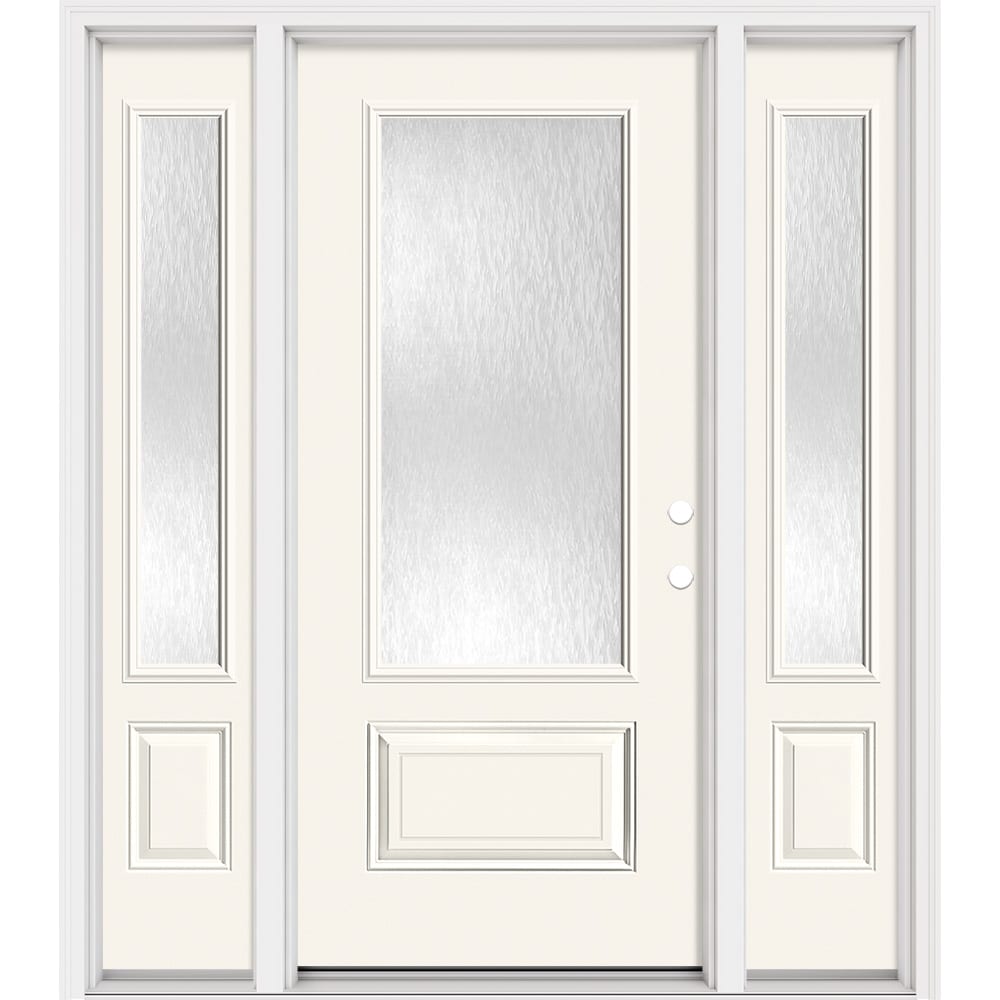Masonite 321394 Steel Doors Series 64-in x 80-in x 4-9/16-in Steel 3/4 lite Left-hand inswing Artic White Painted Prehung Front Door with Sidelights with Brickmould Insulating core