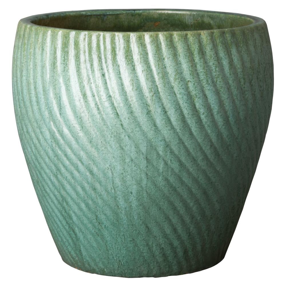  09741MM-3 Round 24.0-Inches W Extra Large Green Ceramic Planter with Drainage Holes