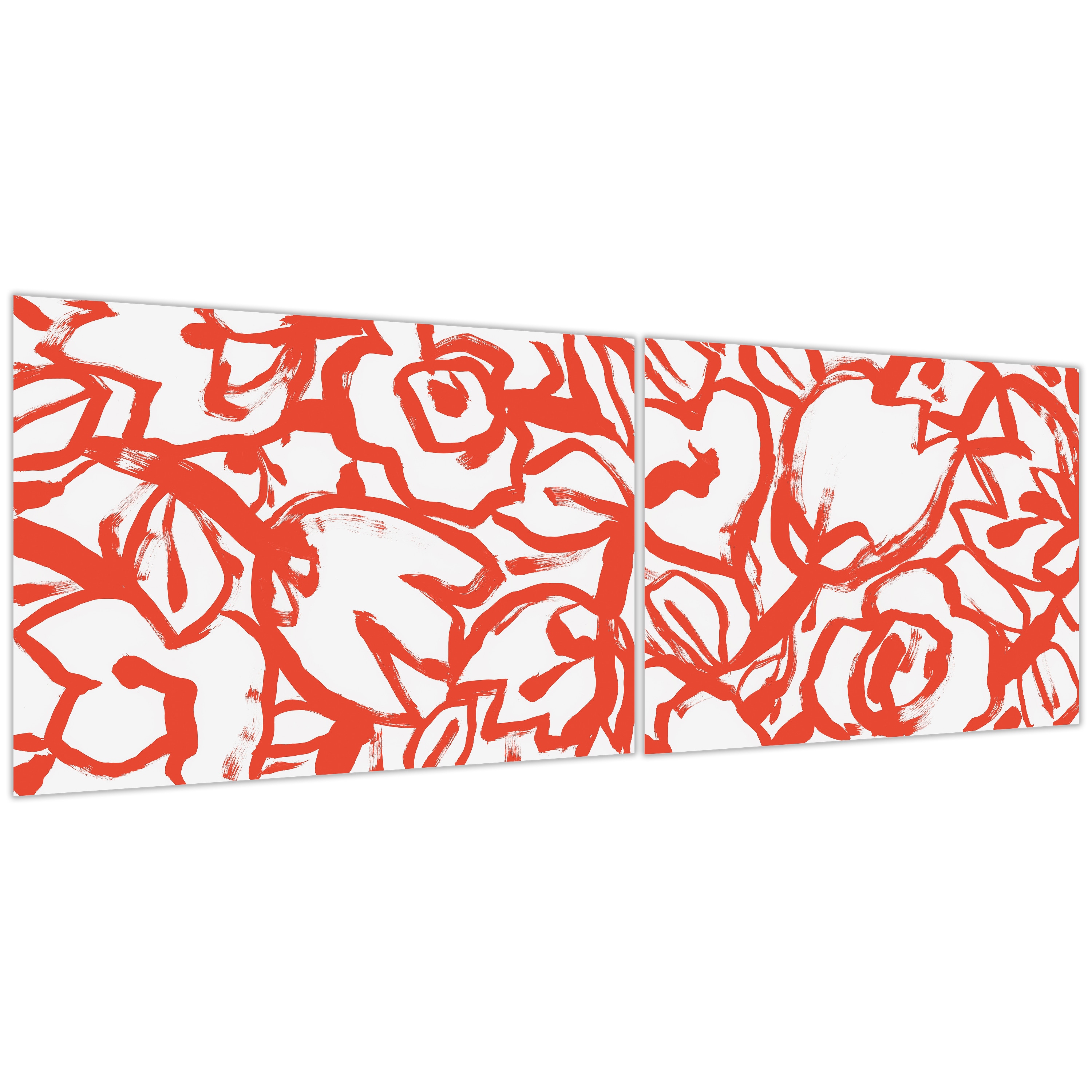 Scarlet Blooms Red Floral Tempered Glass Wall Art Set