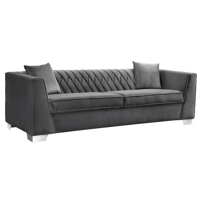 Armen Living Cambridge Modern Dark Grey, Contemporary Grey Velvet Sofa