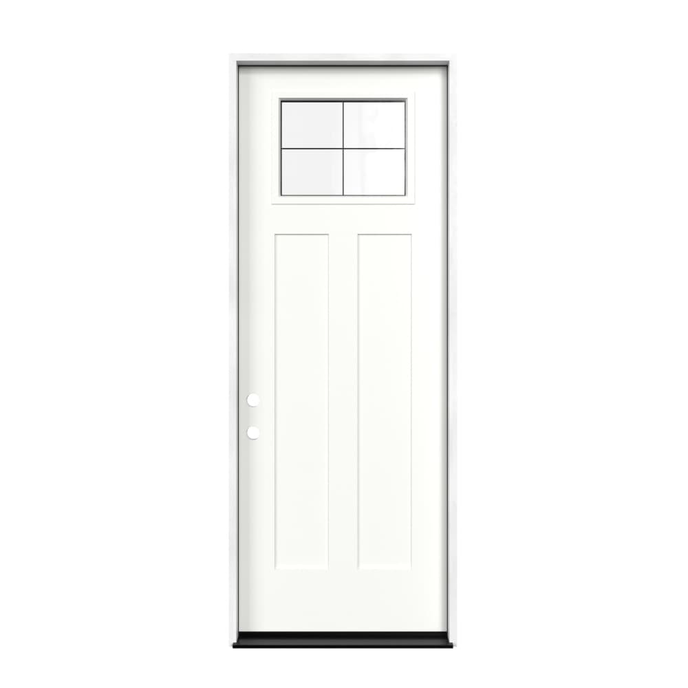 Masonite 641854 M-Protect Wren Glass 36-in x 96-in x Fiberglass Craftsman Right-hand inswing Arctic White Painted Prehung Slab Front Door with Brickmould Solid core