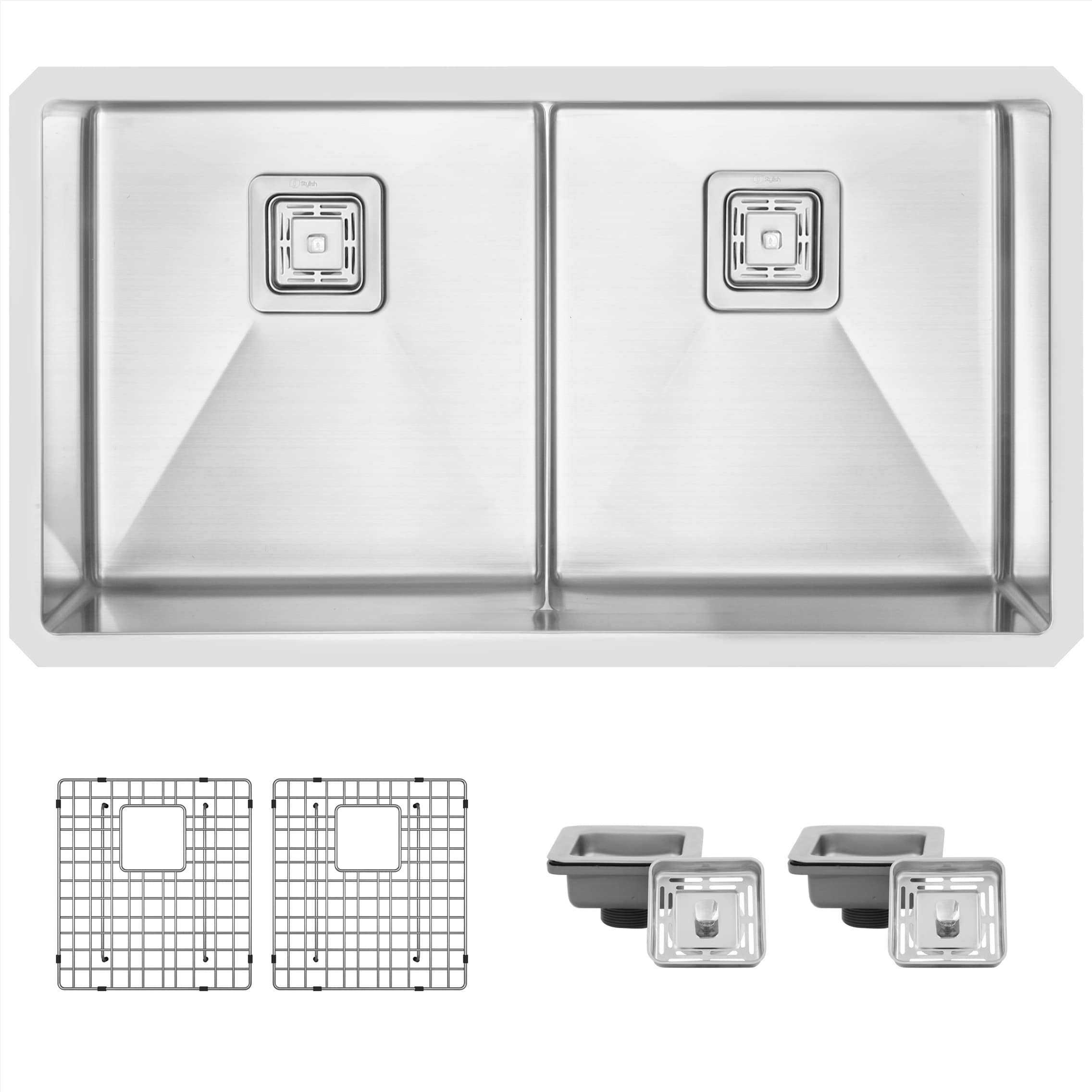 Stylish S-501XG1 Undermount 33-in x 18-in Stainless steel Double equal bowl 16 -Gauge Kitchen Sink