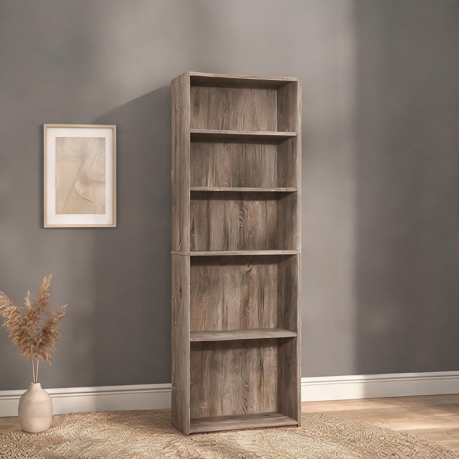 FlowLuxe 72-Inch 6-Tier Bookcase in Warm Beige Laminate with Adjustable Shelves for Office or Bedroom Storage