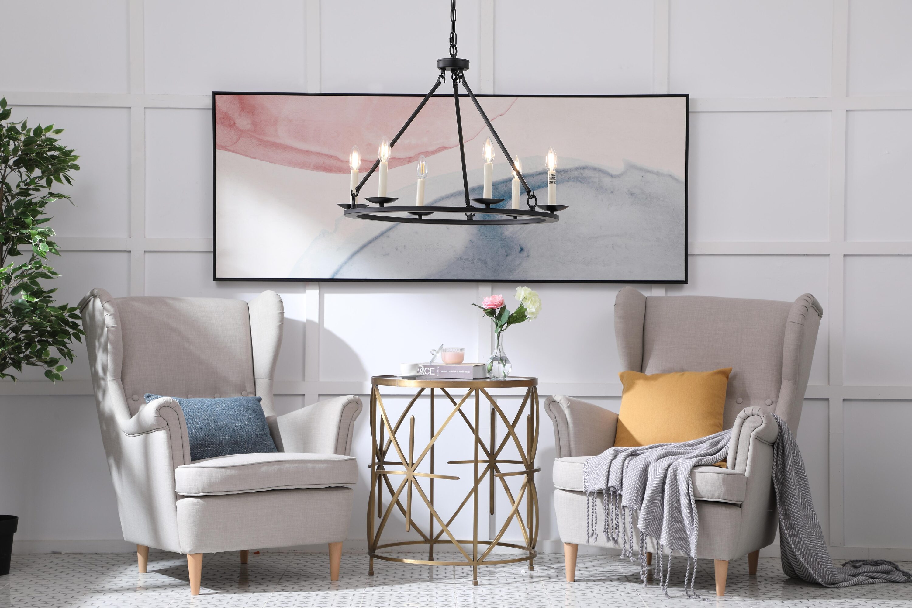 Elegant Maine 6-Light Black Metal Circular Chandelier