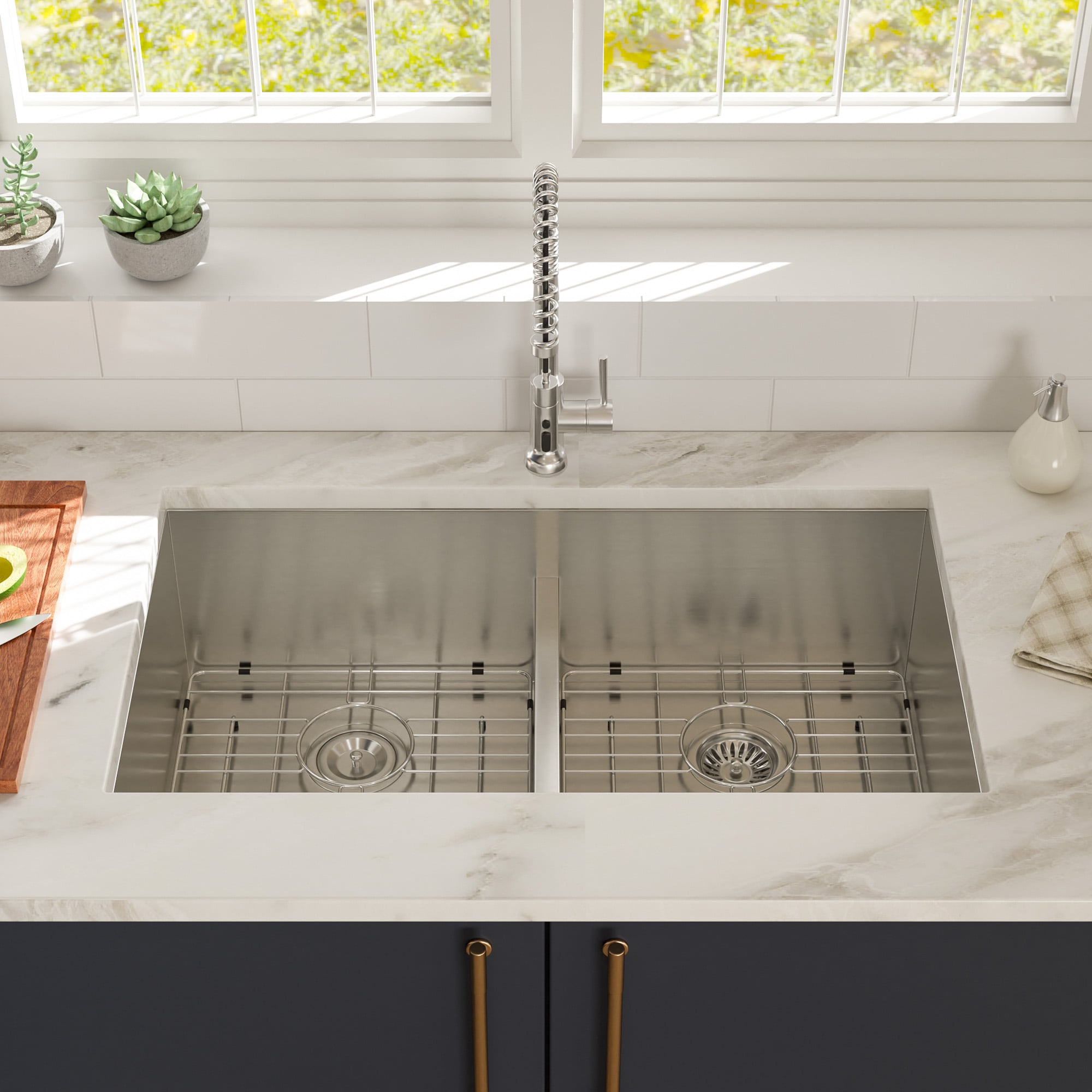 Tatayosi Double Bowl 50/50 Undermount Sink 30x19 inch Double Bowl Kitchen Sink 16 Gauge with Two 10 inch Deep Basin #JL-148094