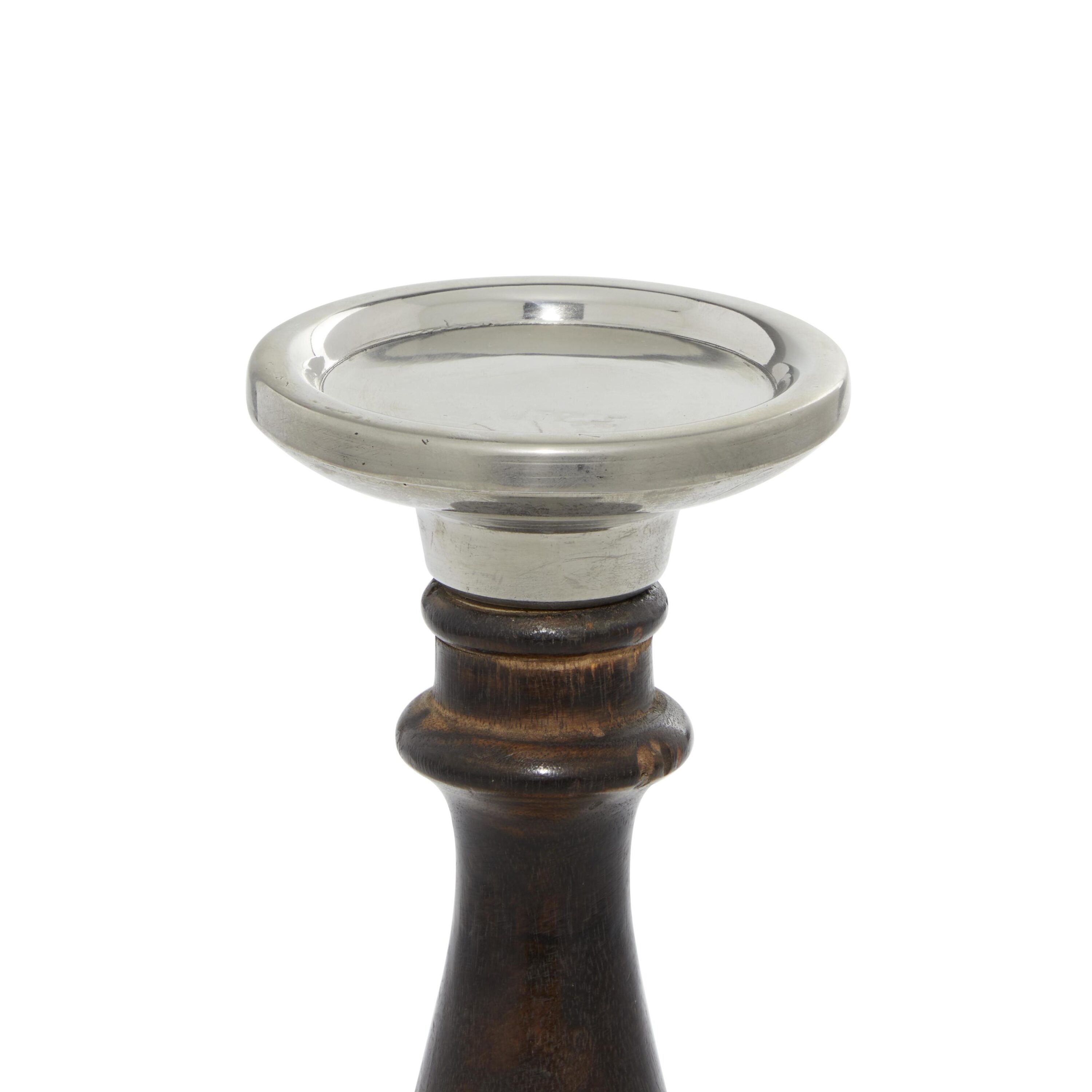 Dark Brown Mango Wood Pillar Candlestick Set of 3