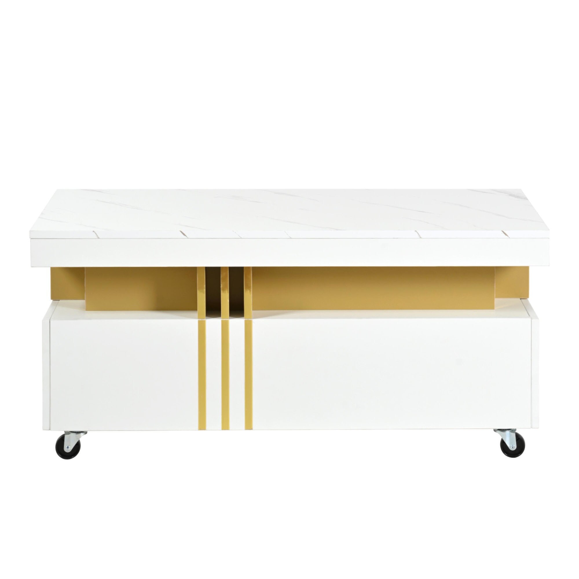 Bybafun YA2500109 MDF White 39.3-in W x 17.5-in H with Drawers Coffee Table