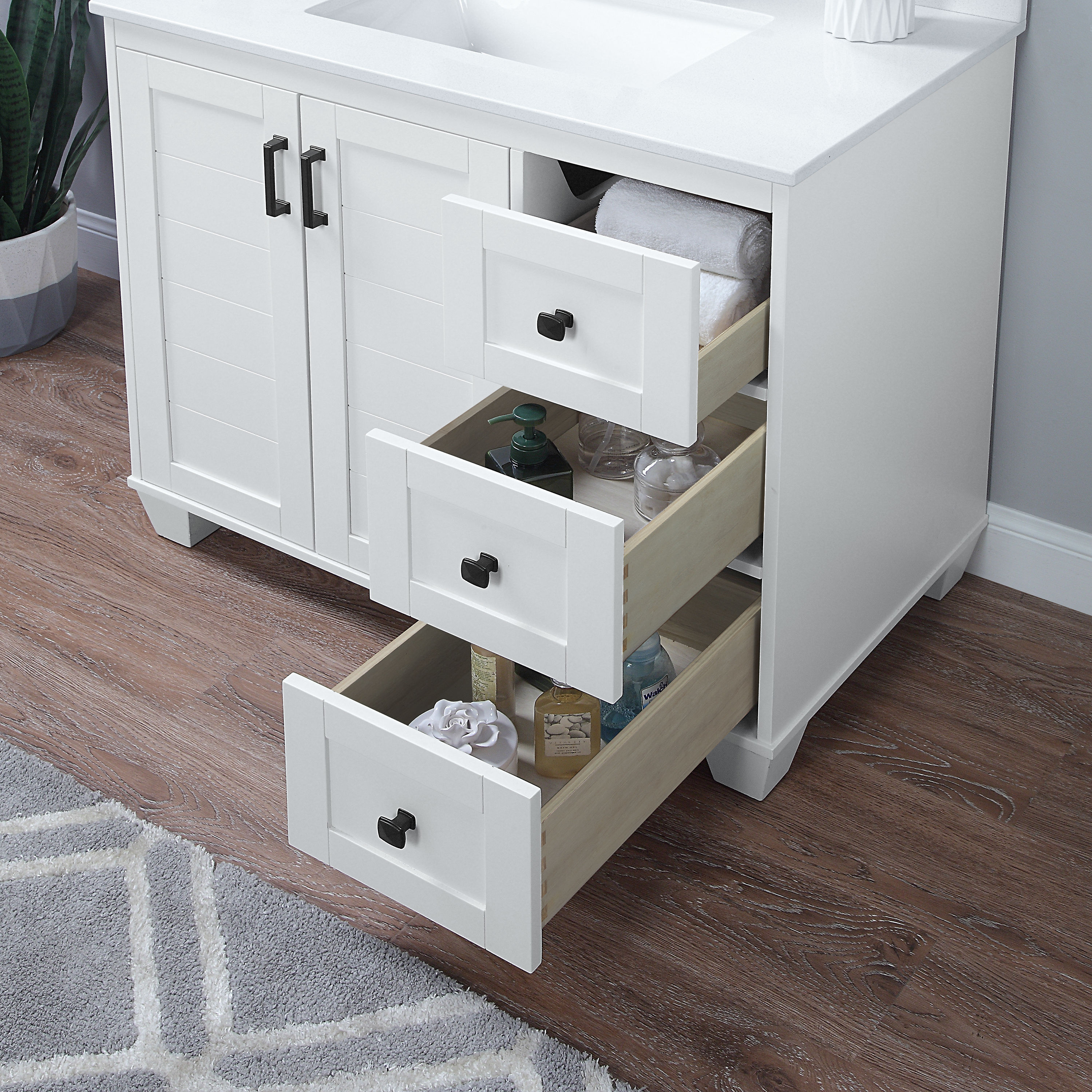 allen + roth Rigsby 36-in White Undermount Single Sink Bathroom Vanity with  White Engineered Stone Top in the Bathroom Vanities with Tops department at