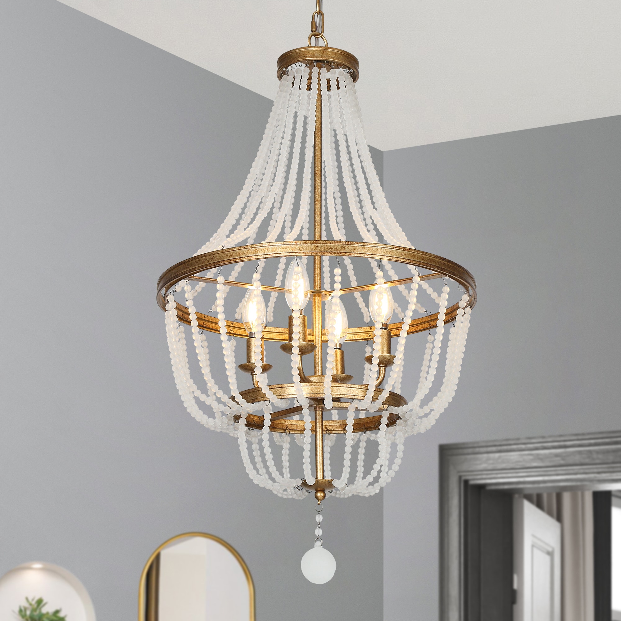 Uolfin 4 -Light Antique Gold Crystal Metal Metal Chandelier