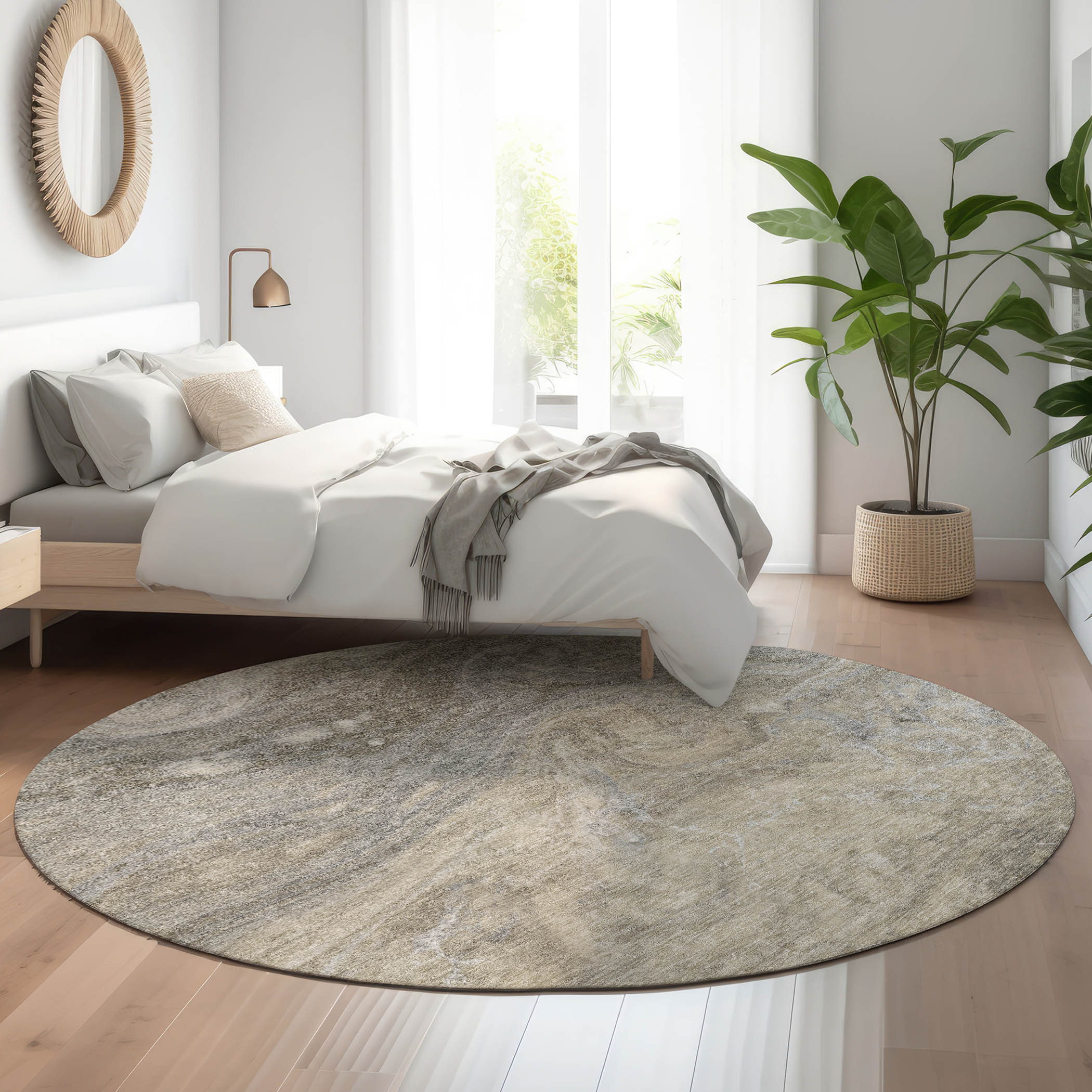 Addison Rugs AMF599TP8RO Mayfield AMF599TP 8 x 8 (ft) Loomed Polyester Taupe Round Indoor Geometric Machine washable Area rug
