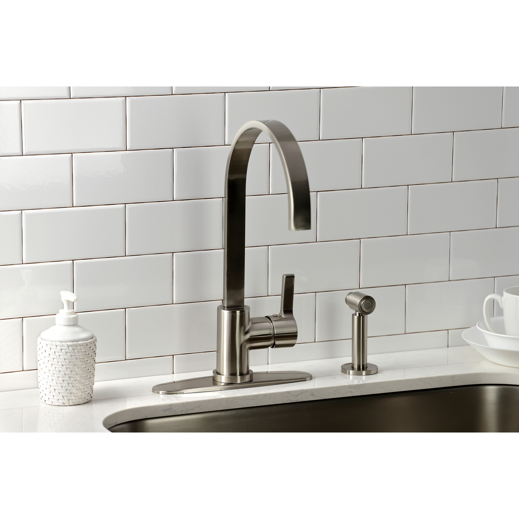 Kingston Brass WLLS8718CTLBS Continental Brushed nickel Single Handle Deck-mount Kitchen Faucet with Sprayer ( Deck Plate Included ) ( Side Sprayer Included )
