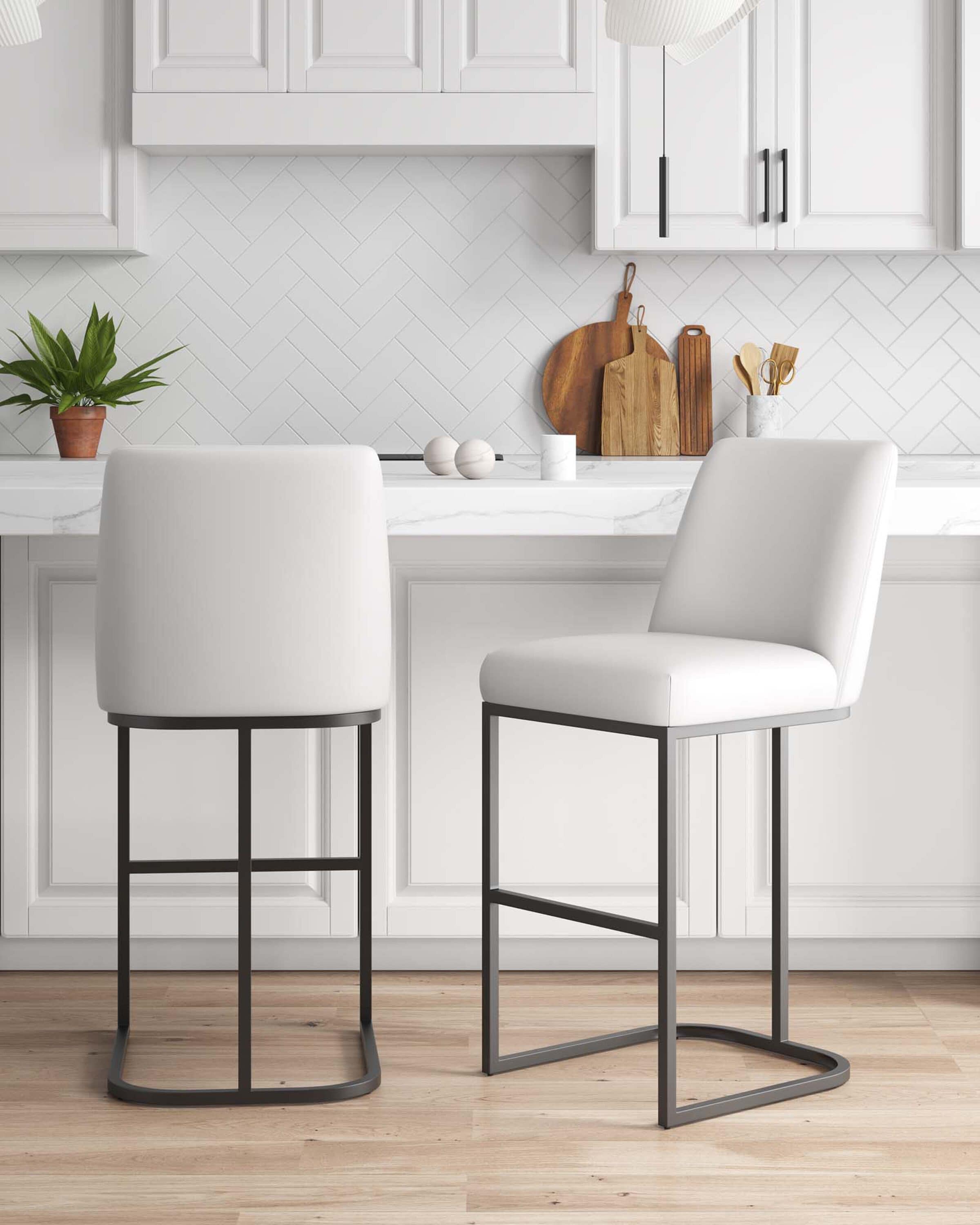 Manhattan Comfort 2-BS020-WH Set of 2 White 29.13-in H Bar height (28-in to 33-in) Square Seat Upholstered Metal Back Bar Stool Back