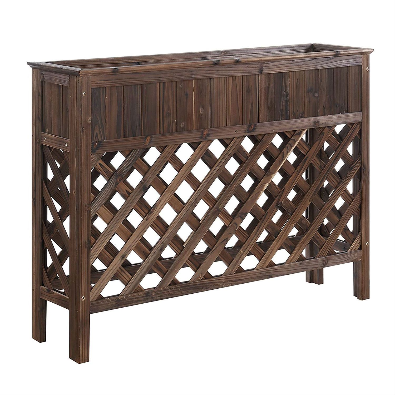 Slickblue Large Cedar Wood Raised Planter Box Patio Garden Bed for Flowers Herbs Vegetables 48 in W x 12.5 in L x 35.5 in H Dark Brown