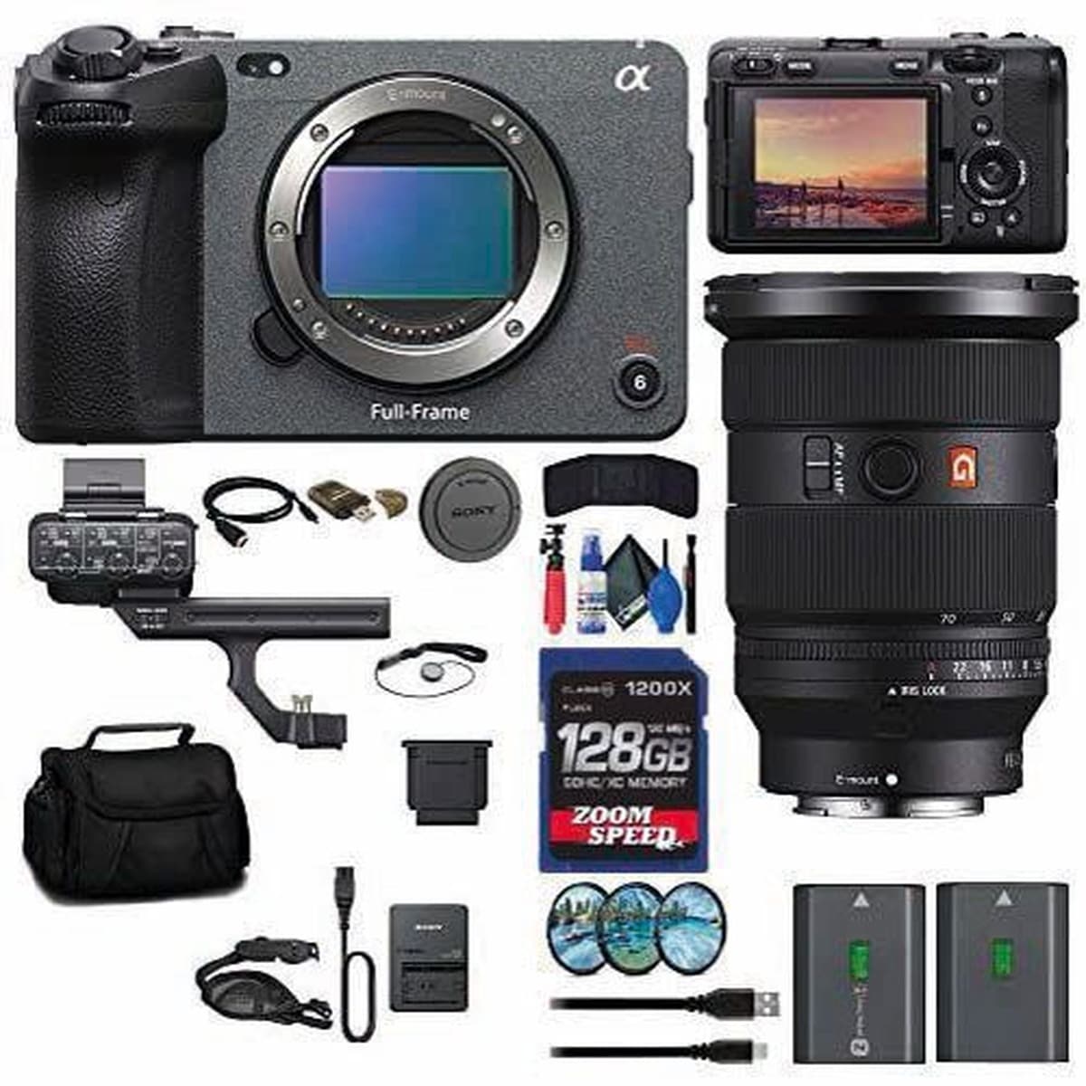 Sony  FX3A Full-Frame Cinema Camera ILME-FX3A with FE 24-70mm Lens and Accessory Kit (128GB Card - Filters - Bag - NP-FZ100 Battery - Card Reader - Flex Tripod)
