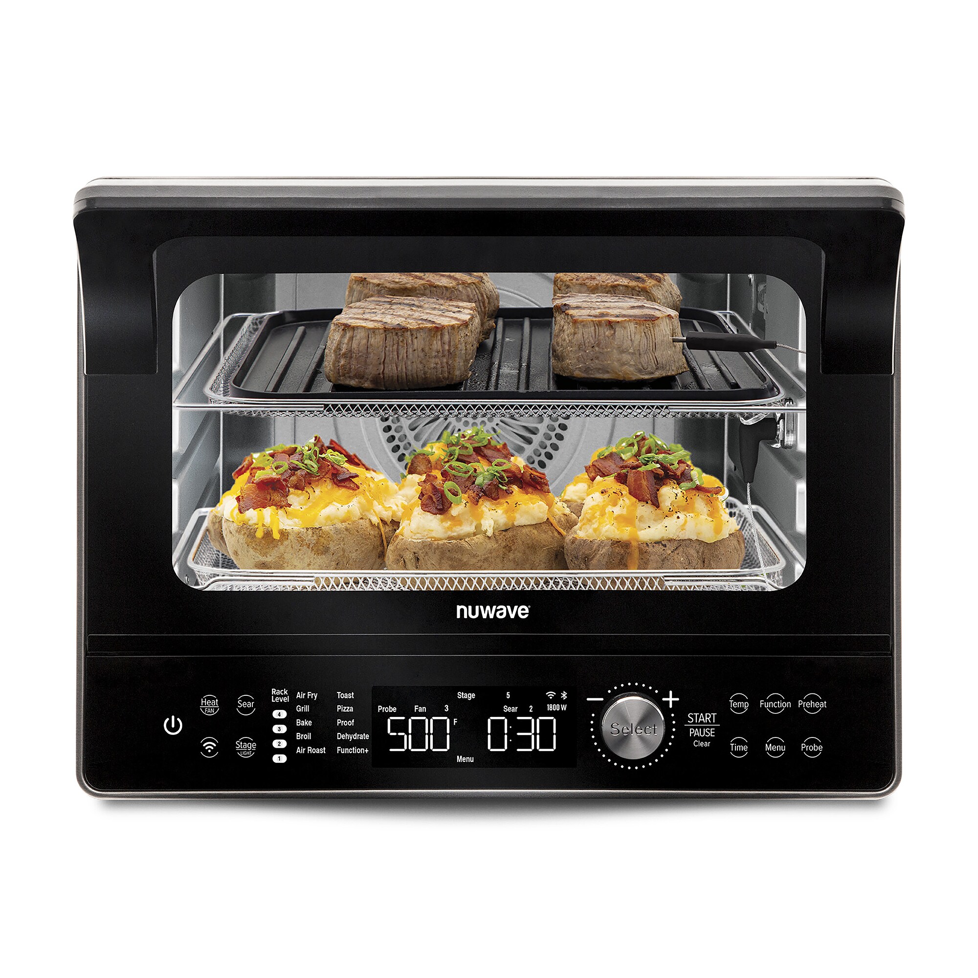 NuWave Todd English Air Fryer Toaster Oven with Pro-Smart Grill, Plug-In Grill & Air Fryer, 550F Preheat, 50-500f Temperature Controls, Top and Bottom
