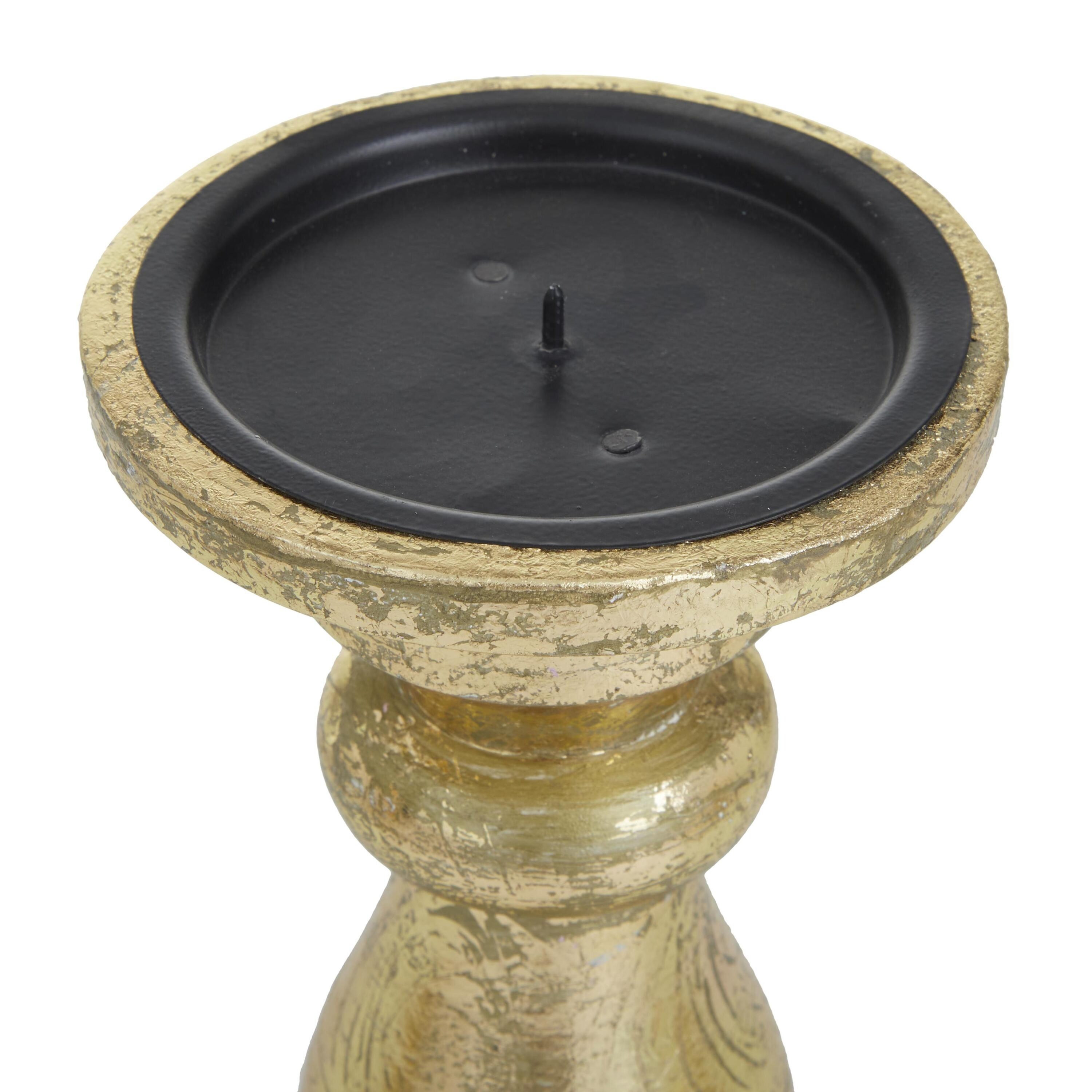 Elegant Gold Mango Wood Pillar Candle Holder Trio