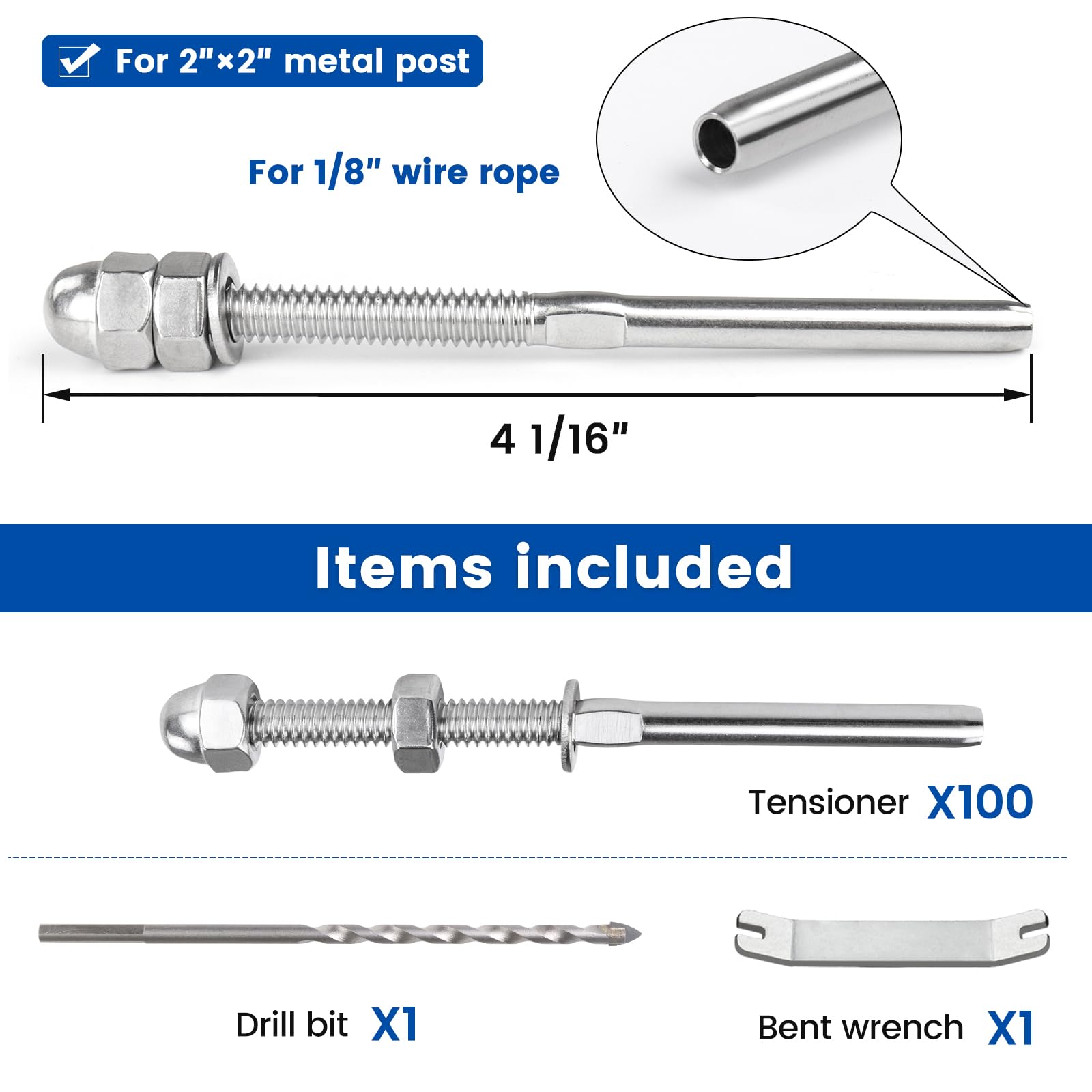 Afoxsos 100 pack one eighth inch cable railing hardware kit hand swage ...