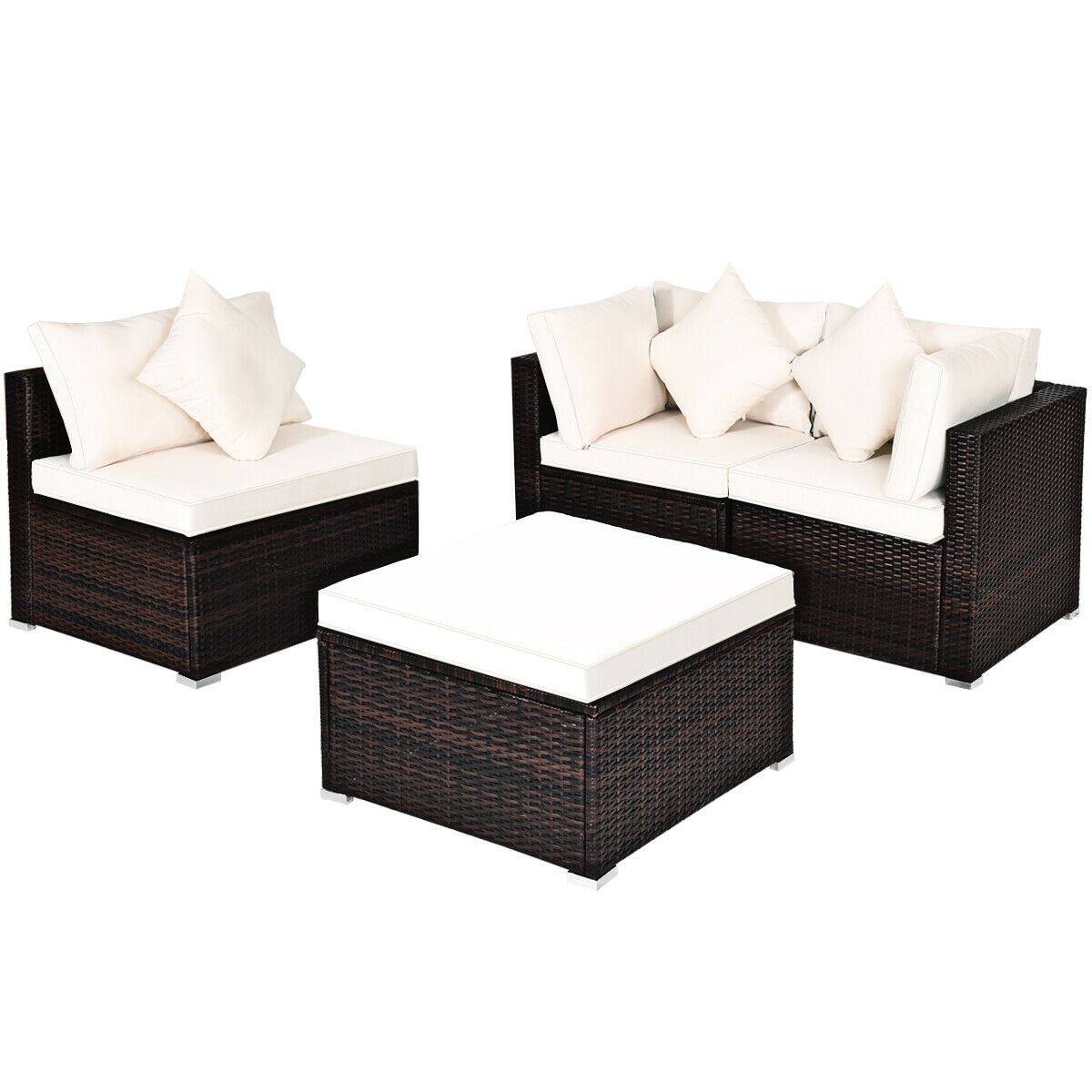 Forclover HYFW-750WH 4 -Piece Rattan 2 Patio Sofa Conversation Set with White Cushions