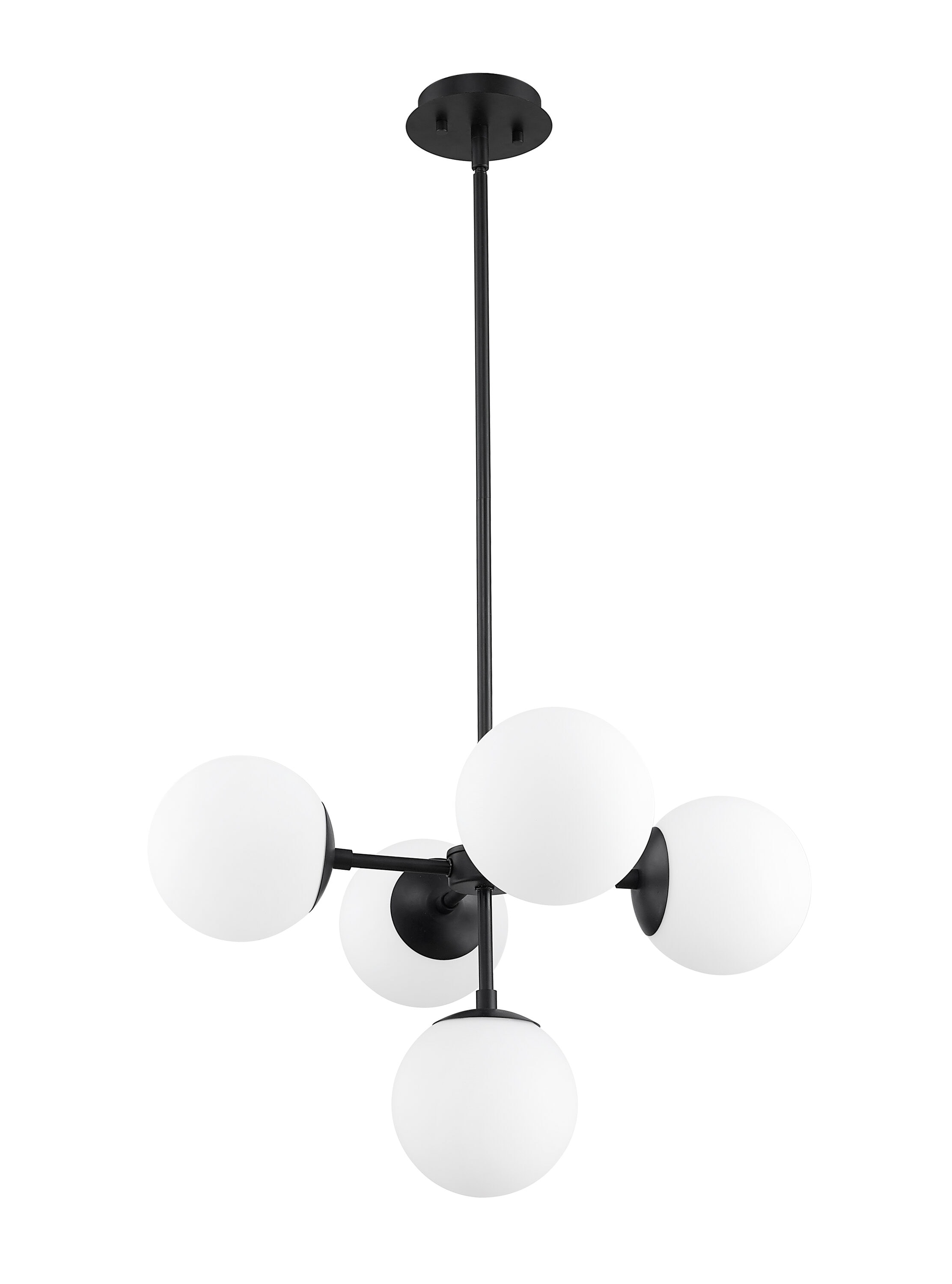 Matte Black Steel 5-Light Pendant with Opal Glass Globes