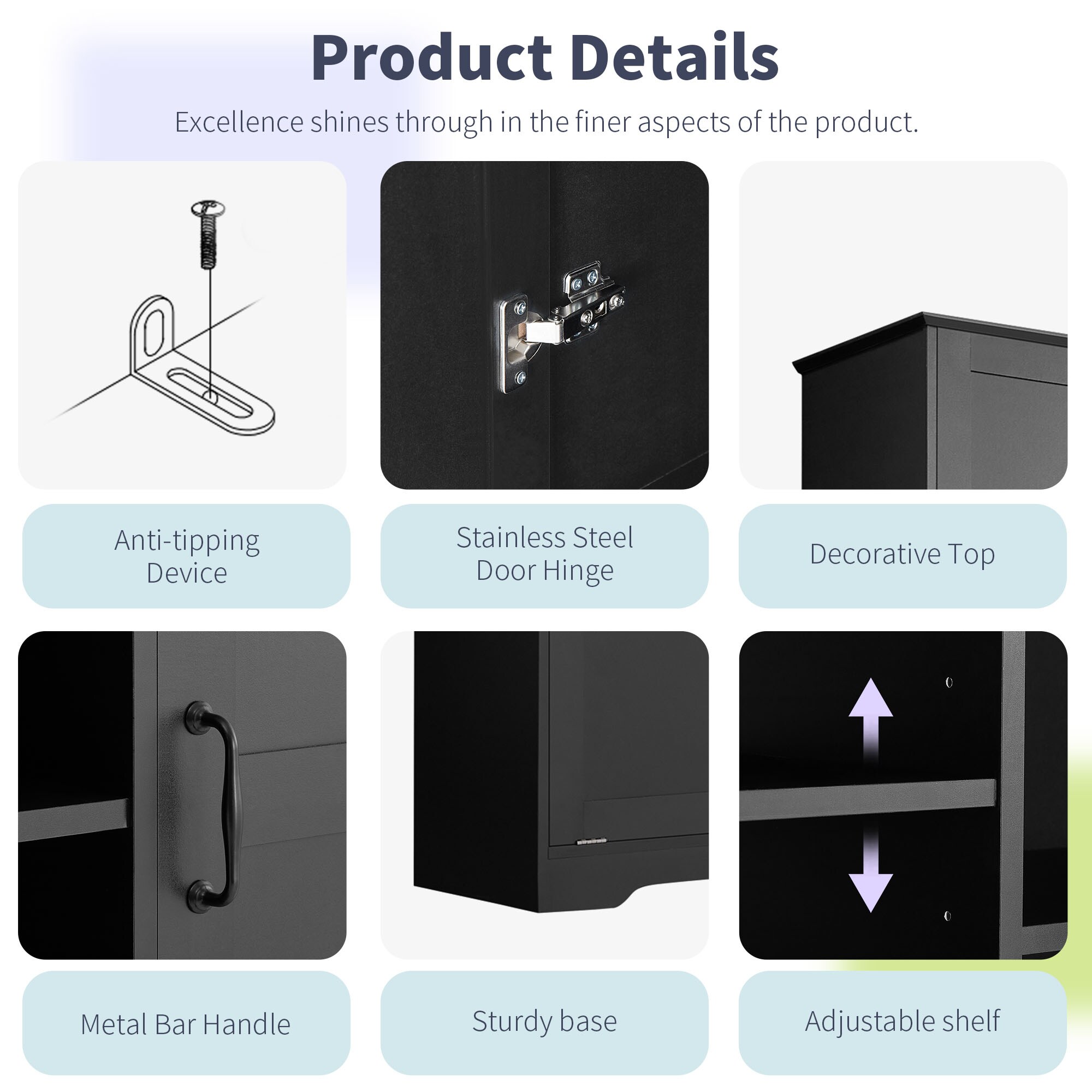 Hrinhom BA11-BLACK Linen-Cabinets - View #8