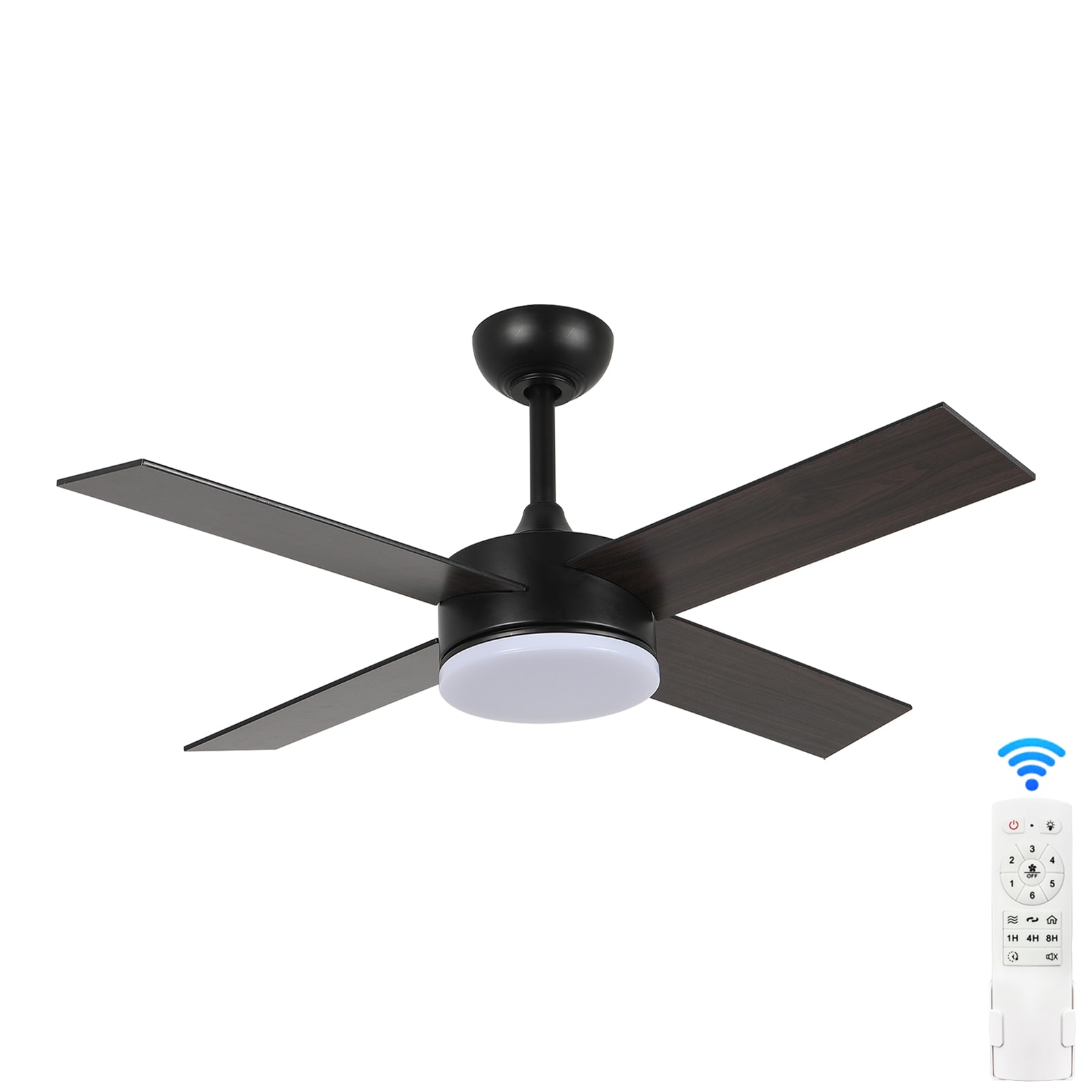Flynama J-V-57406 42-in Integrated LED Matte Black with Wood Blades Ceiling Fan With Light - Remote Included ( 4 -Blade )