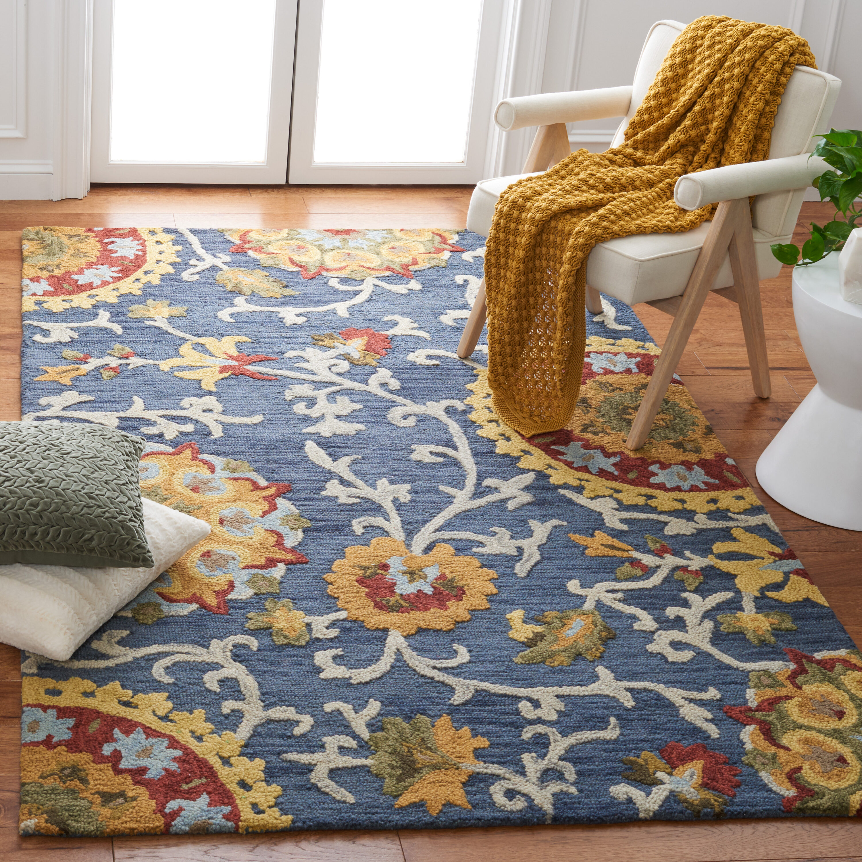  Blossom 401 Navy/Multi Traditional 4ft x 6ft Small Rectangle Rug