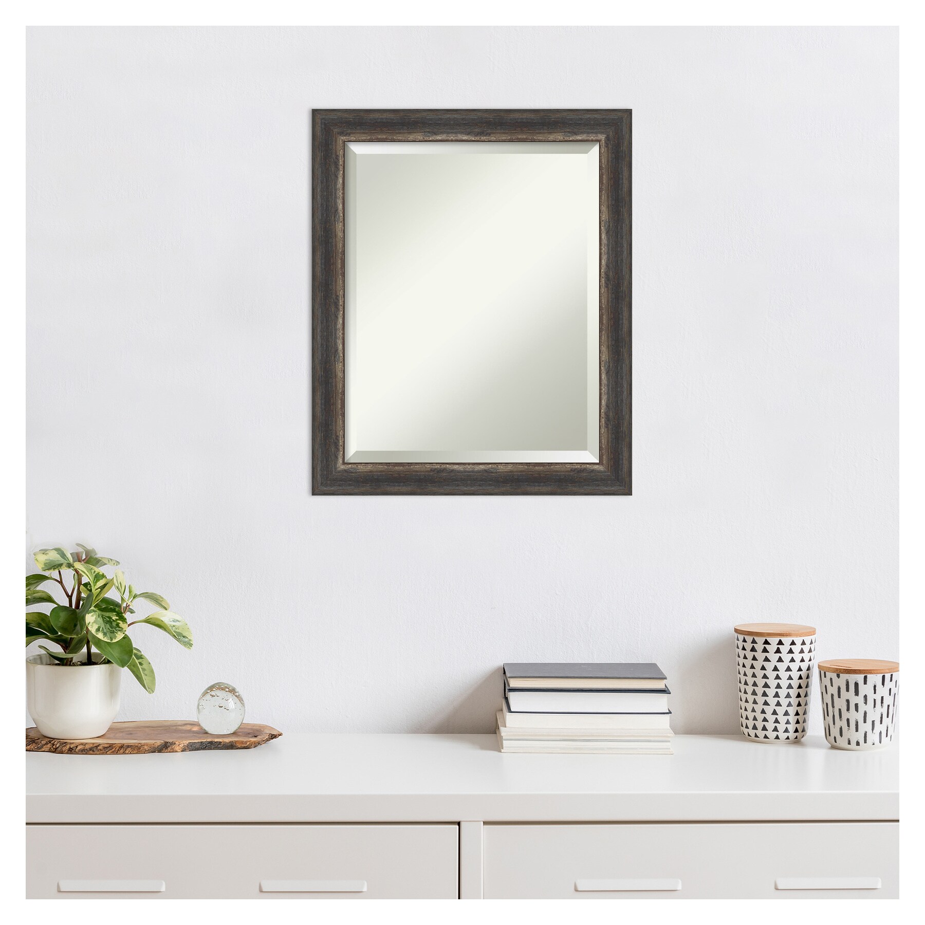 Bronze and Wood Beveled Full Length Rectangular Mirror