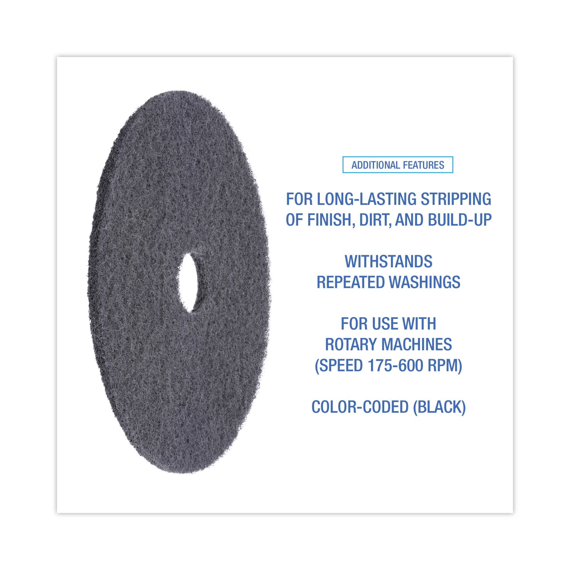 Boardwalk Stripping Floor Pads, 20 Diameter, Black, 5/Carton