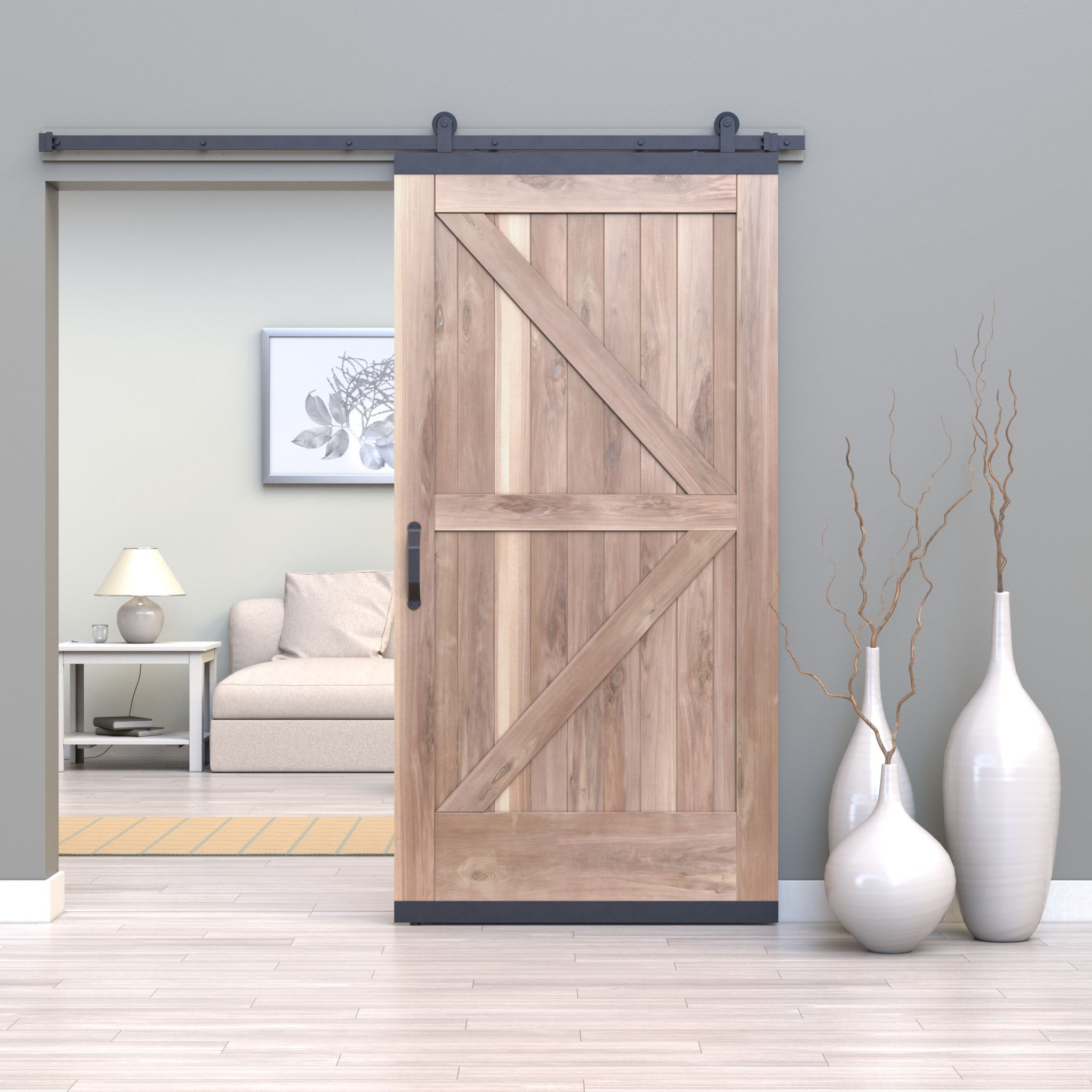 JELD-WEN LOWOLJW248700084 42-in x 80-in Unfinished Unfinished K-frame Walnut Wood Solid core Single Barn Door (Hardware Included)