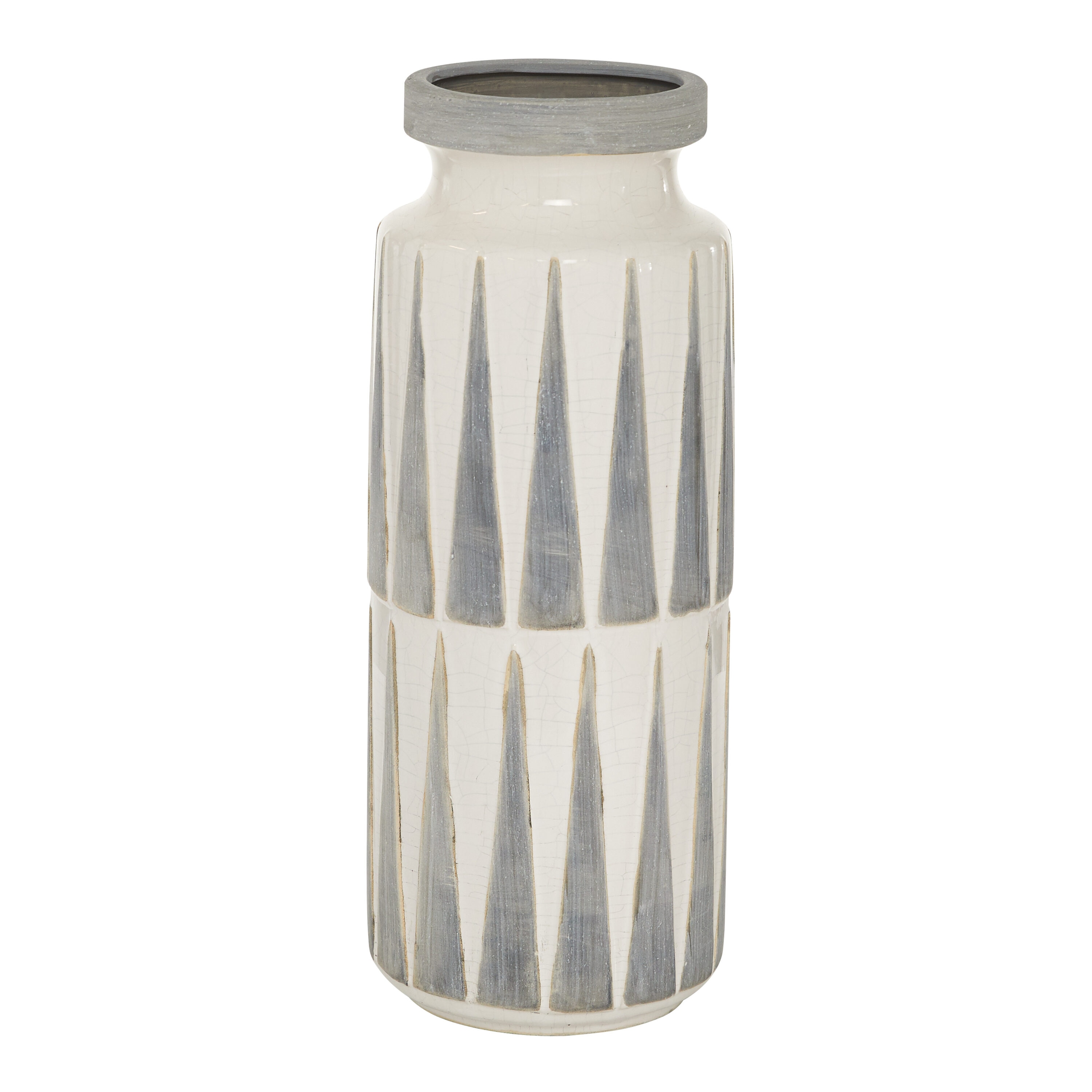 Elegant 17" White Ceramic Vase with Triangle Patterns