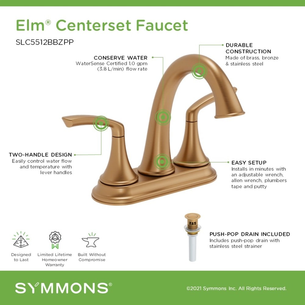 Symmons Elm Brushed Bronze 4-in centerset 2-Handle WaterSense Bathroom ...