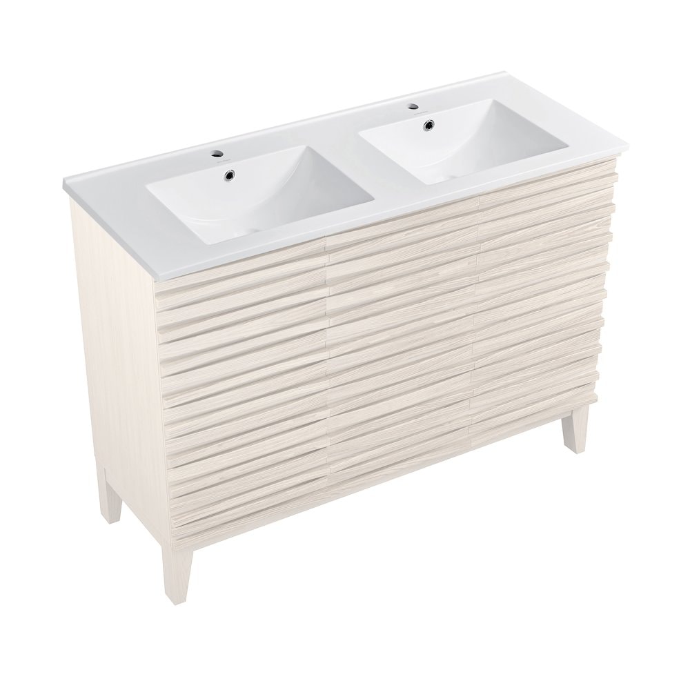 Swiss Madison - Cascade 48 Freestanding Bathroom Vanity in White Oak with Double Basin Sink Top