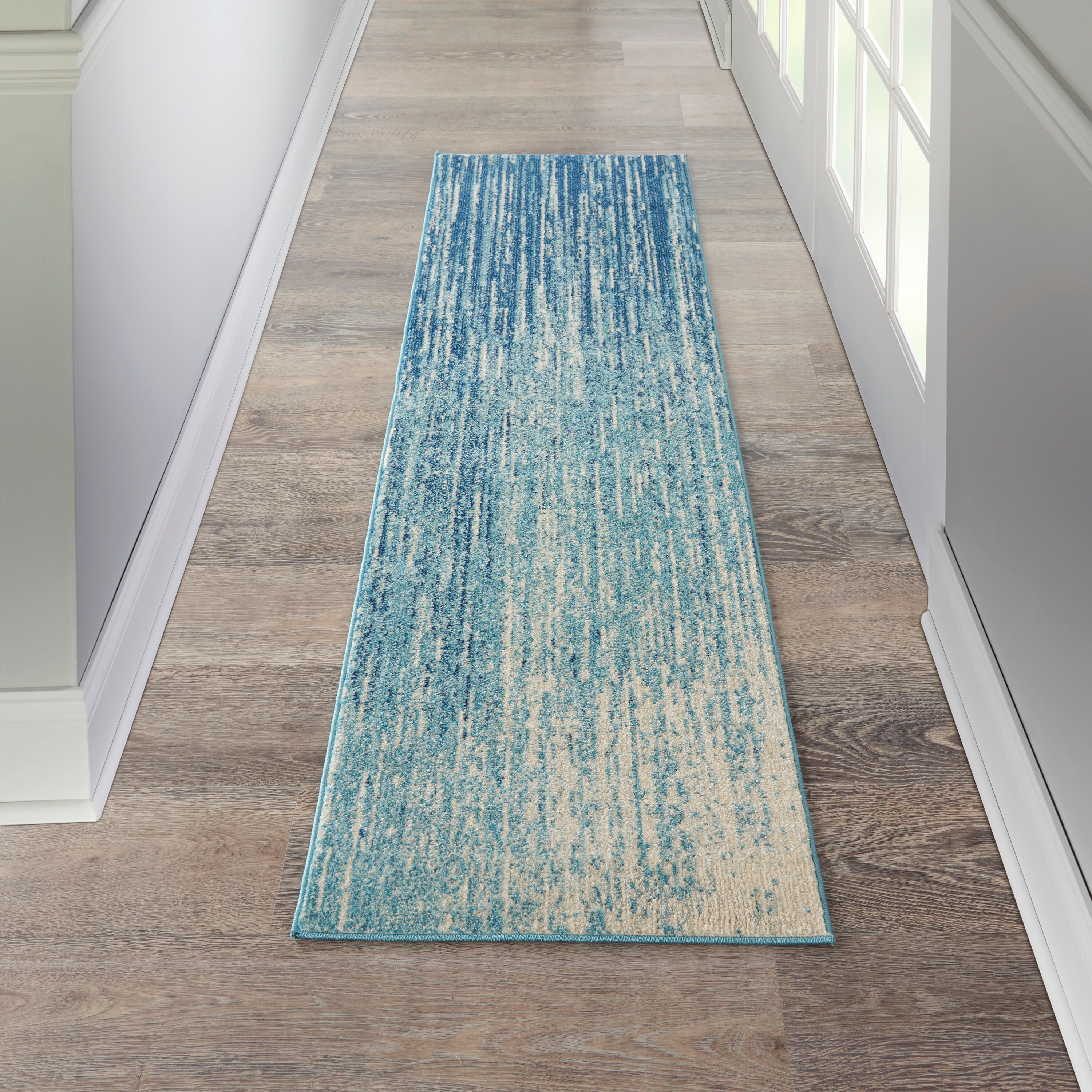 Nourison 99446735423 Passion 2 x 8 (ft) Loomed Polypropylene Navy/light blue Rectangular Indoor Abstract Runner rug