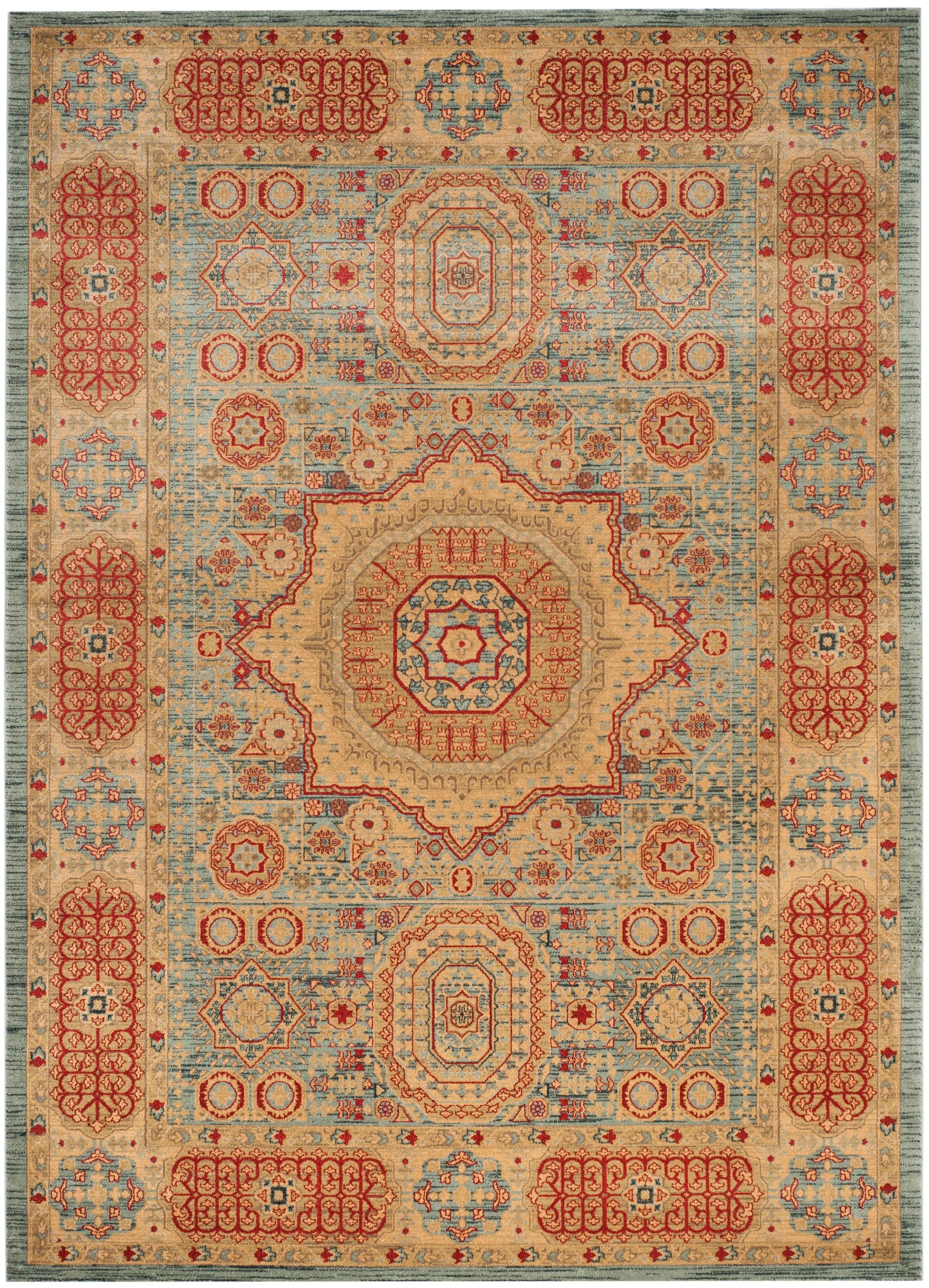 Red and Beige Rectangular Synthetic Area Rug