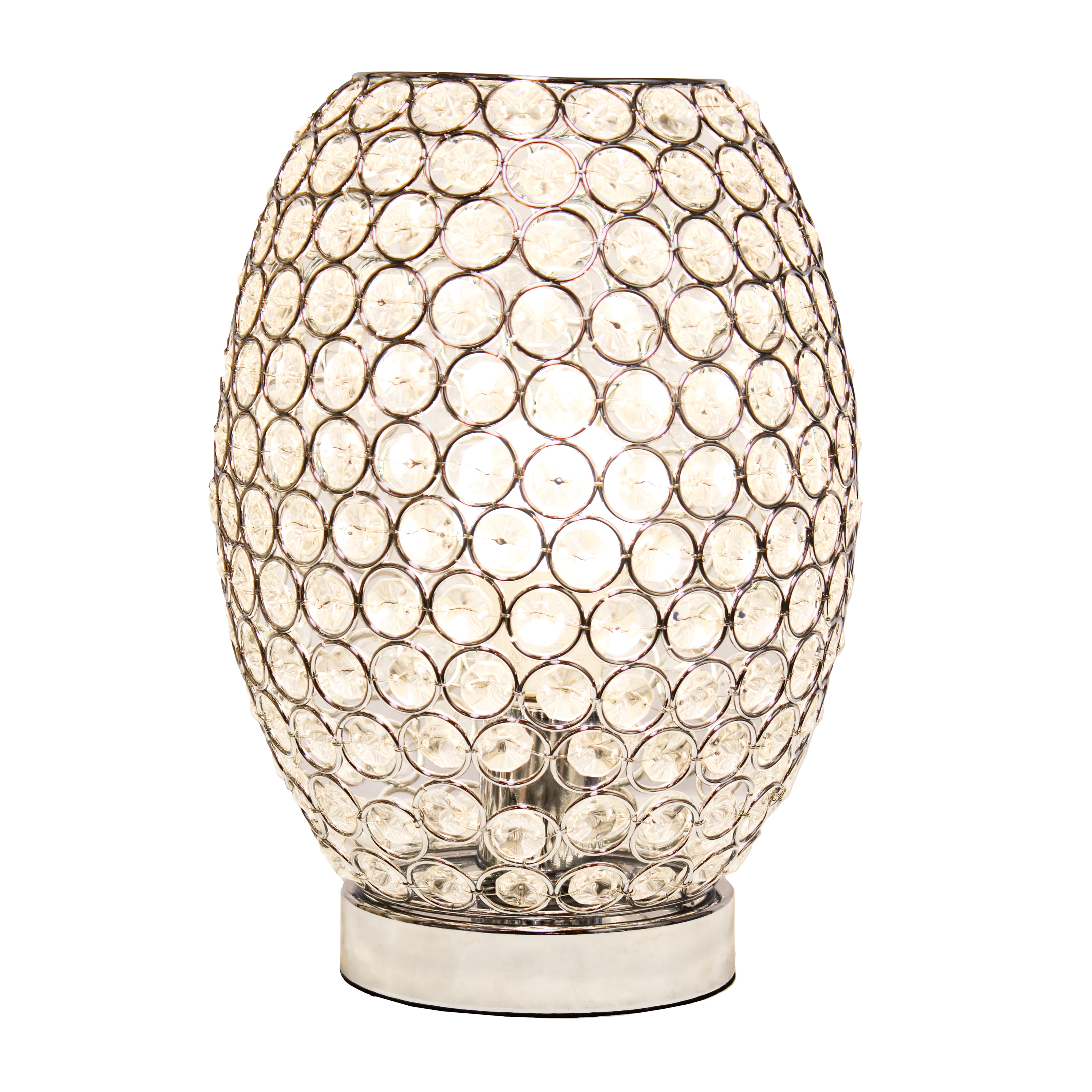 11" Silver Crystal Round Vase Table Lamp with Chrome Base