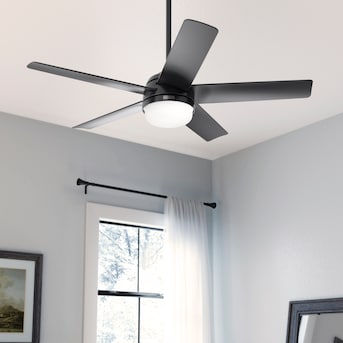 Hunter Yuma 52-in Matte Black LED Indoor/Outdoor Downrod or Flush Mount Fan with Light (5-Blade) in the Ceiling department Lowes.com