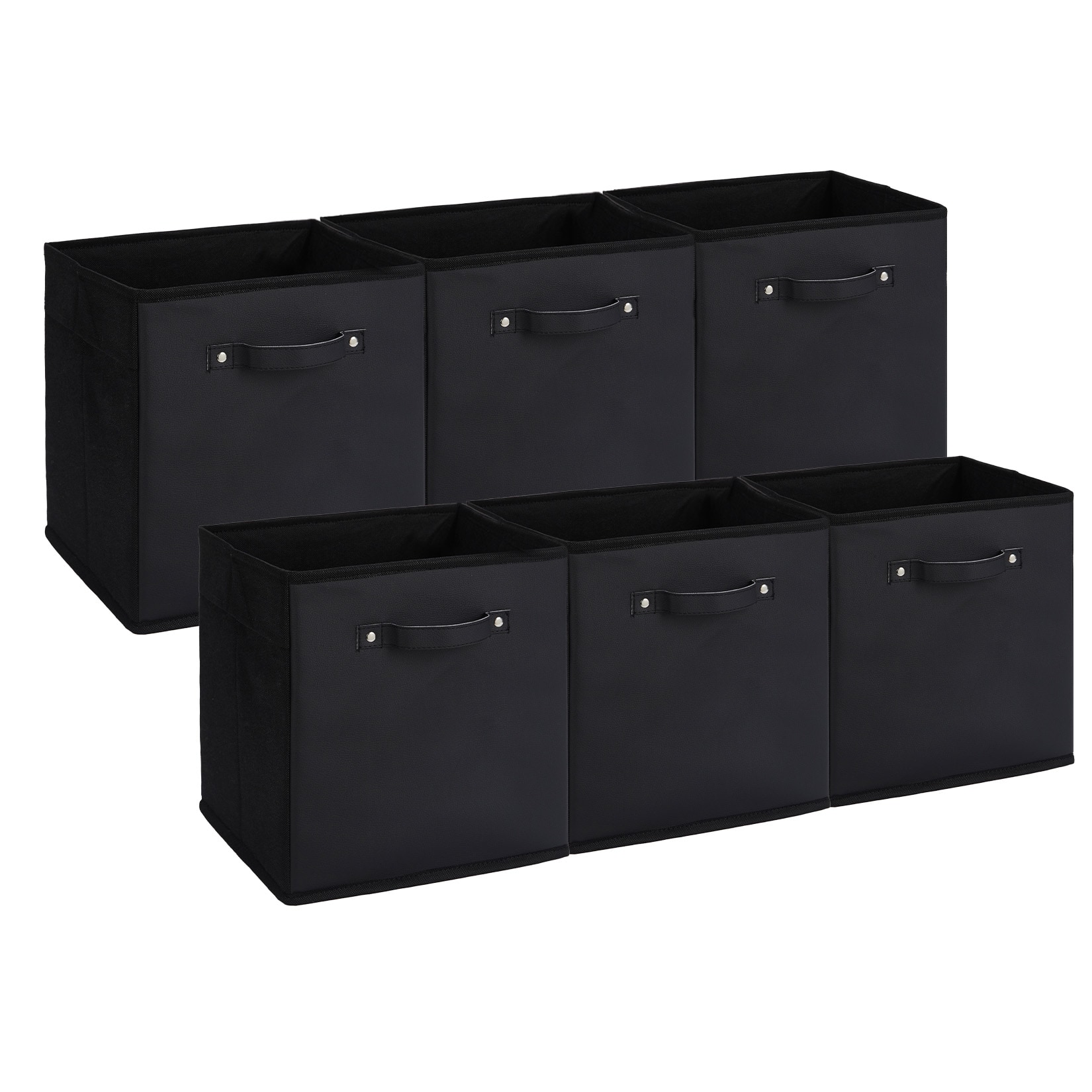 Garvee 6 Pack 11 Inch Fabric Storage Bins with Faux Leather Accents and Handles Black Foldable Cube Storage Baskets for Shelves Closet Organizers for Toys Clothes Towels #BZZ-8U3E9OCP5