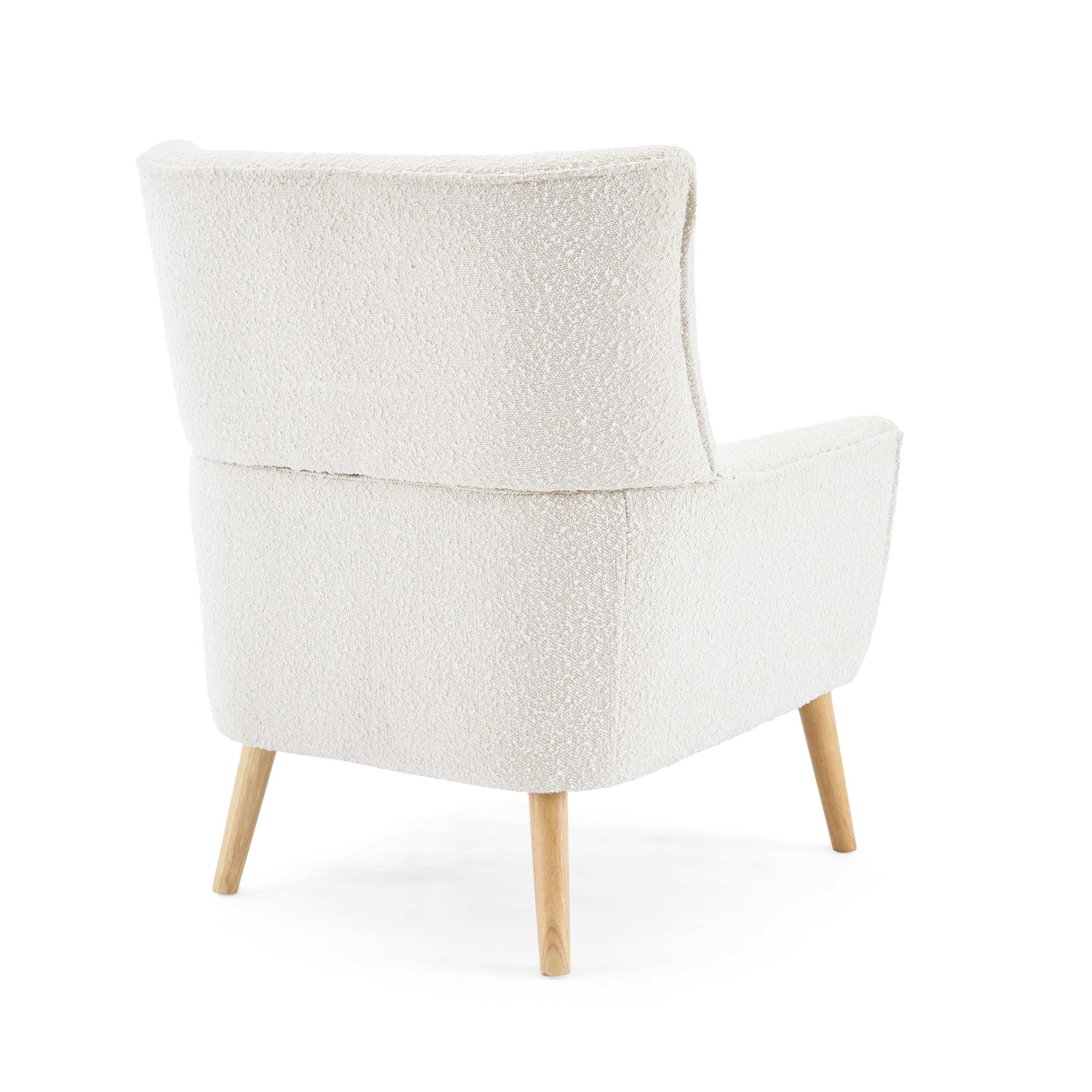 Contemporary White Boucle Upholstered Club Chair with Natural Wood Legs