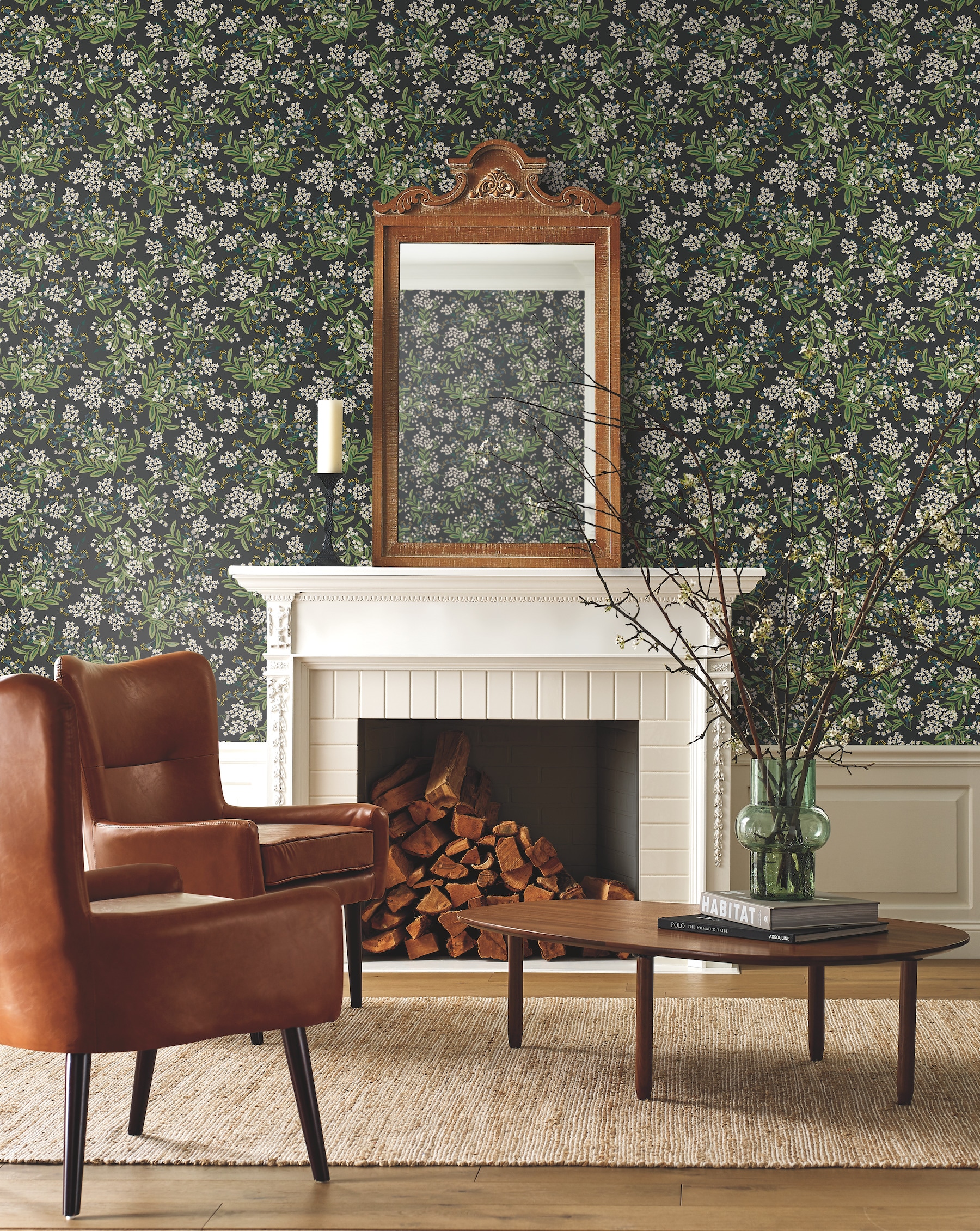 Rifle Paper RP7384 60.8-Sq. Feet Black Green Non-woven Ivy/Vines Unpasted Wallpaper