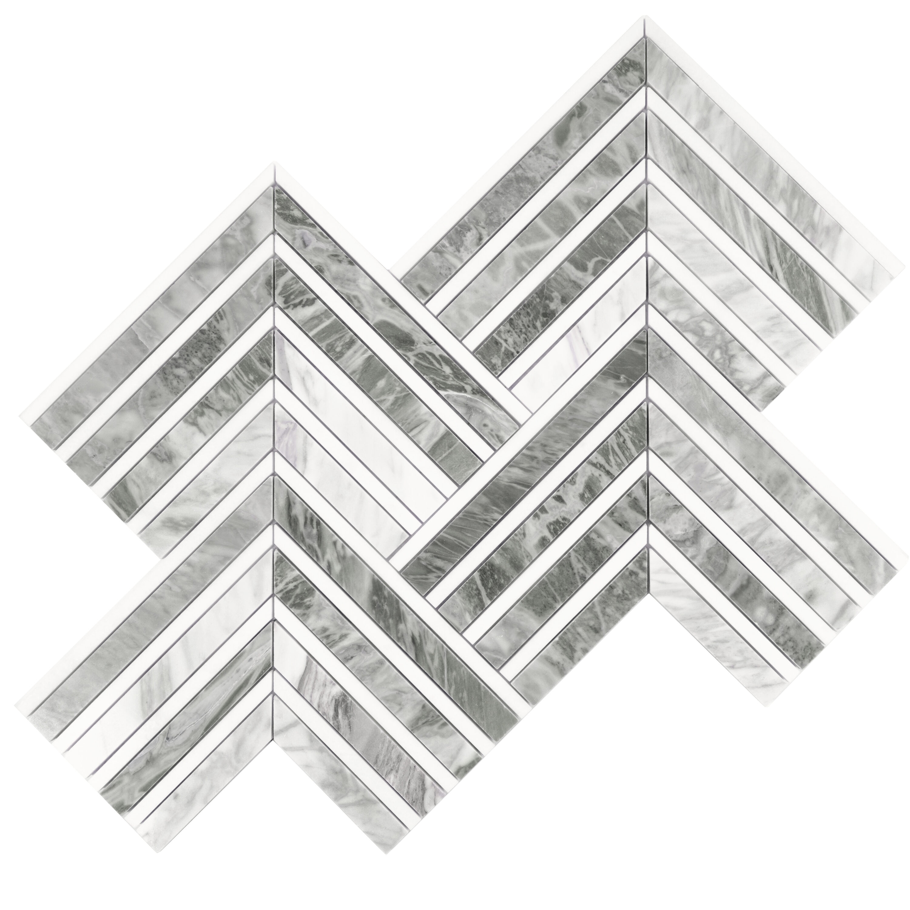 Apollo Tile Sample - Toscana White Gray 4-in x 5-in Polished Patterned Chevron Floor and Wall Tile